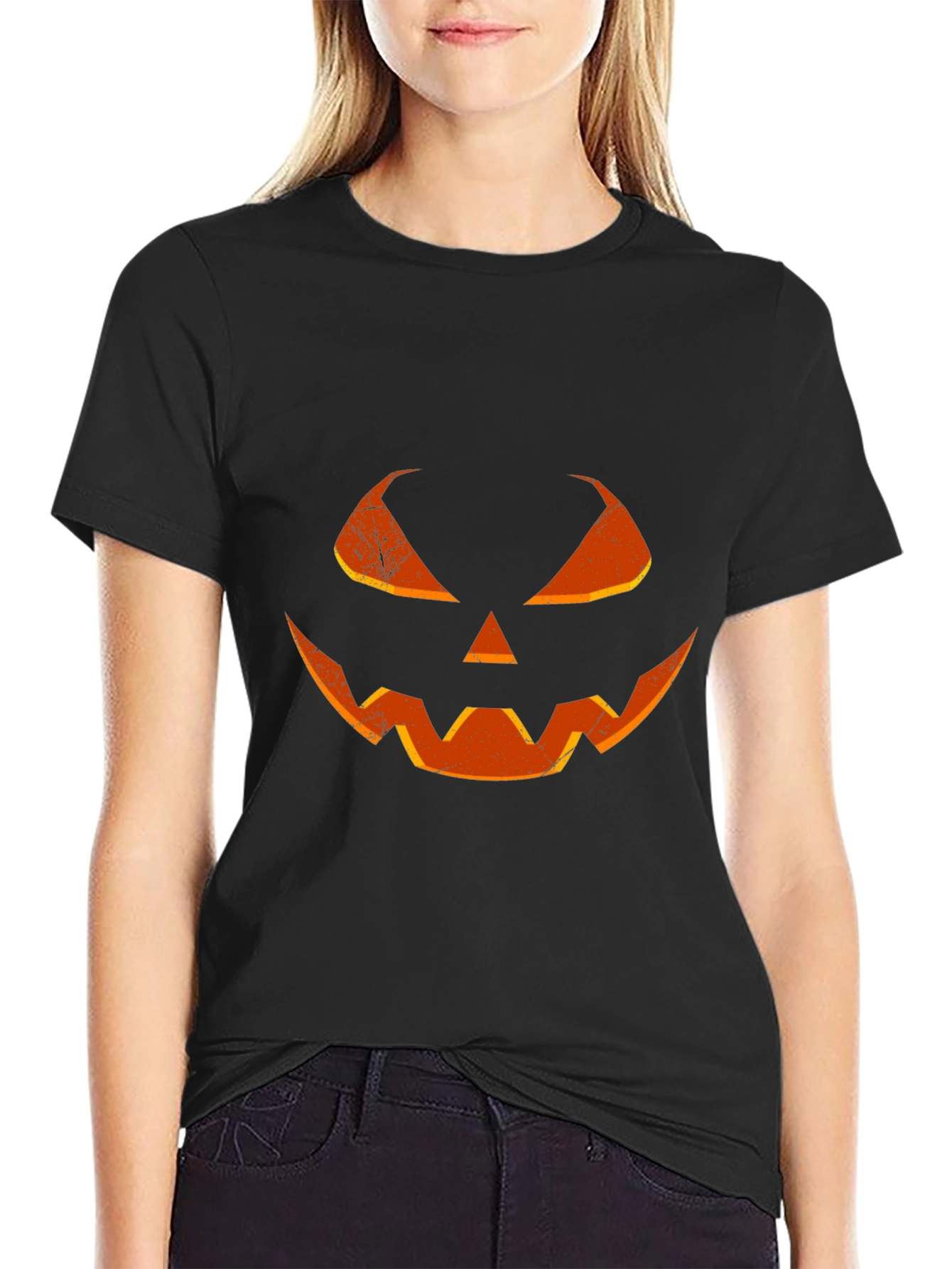 Halloween Pumpkin Face T-Shirt - Mens Black Tee