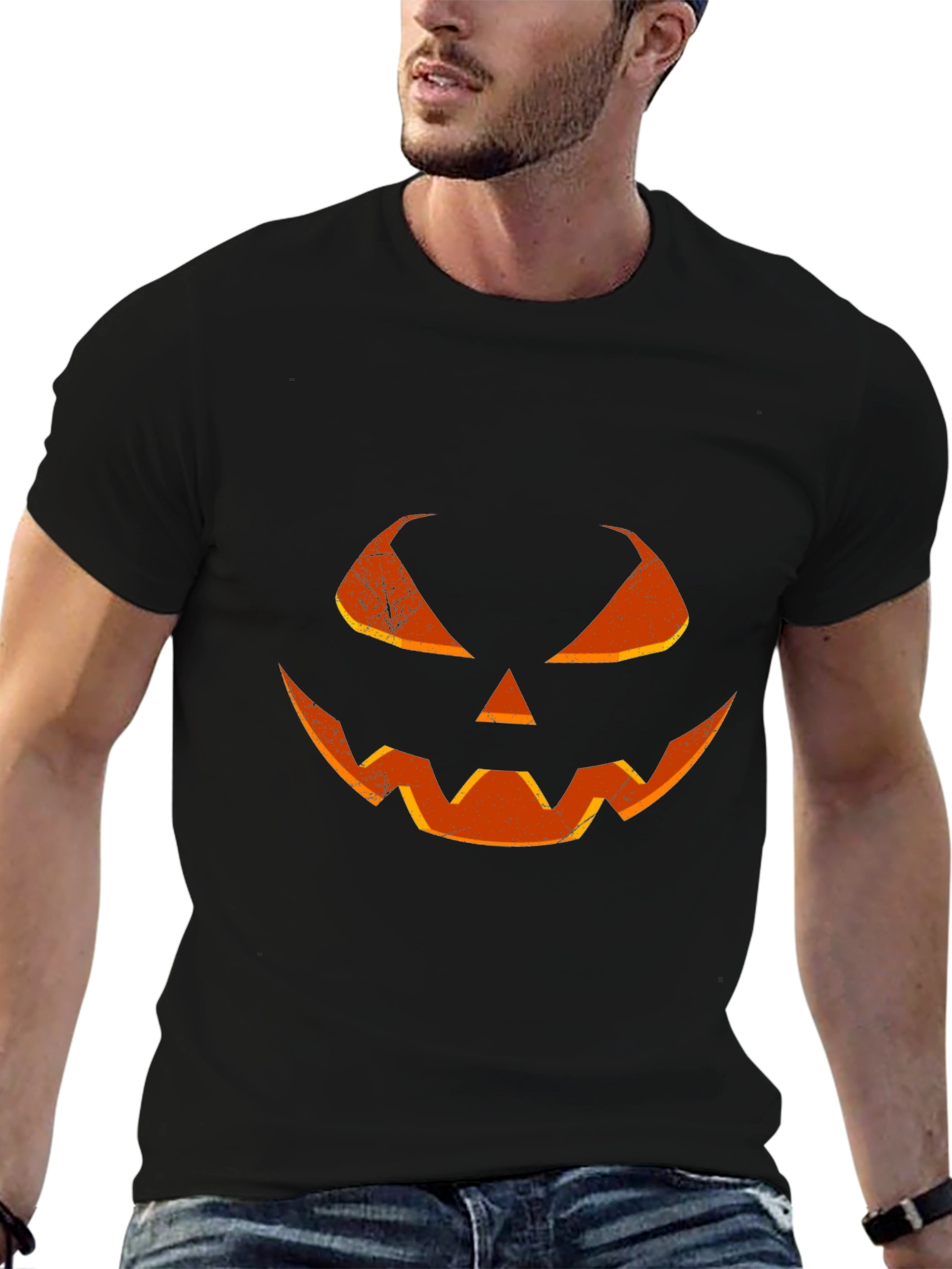 Halloween Pumpkin Face T-Shirt - Mens Black Tee