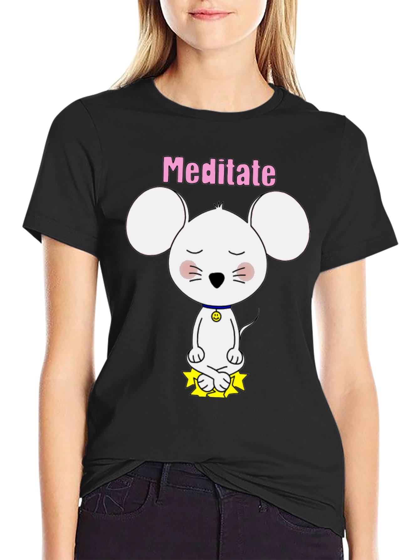 Meditate Mouse T-Shirt - Cute Yoga Cartoon Tee