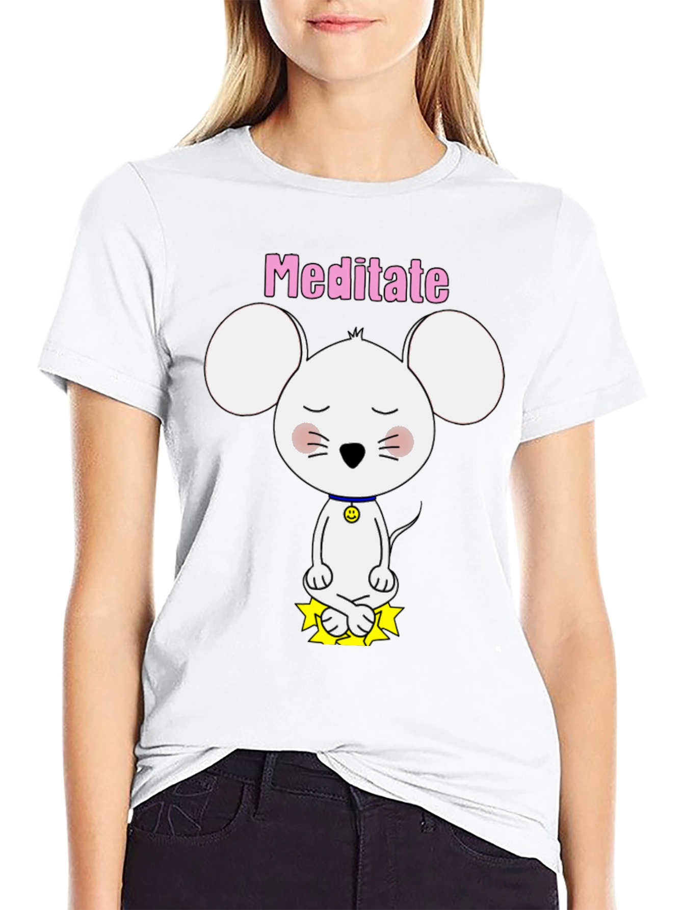 Meditate Mouse T-Shirt - Cute Yoga Cartoon Tee