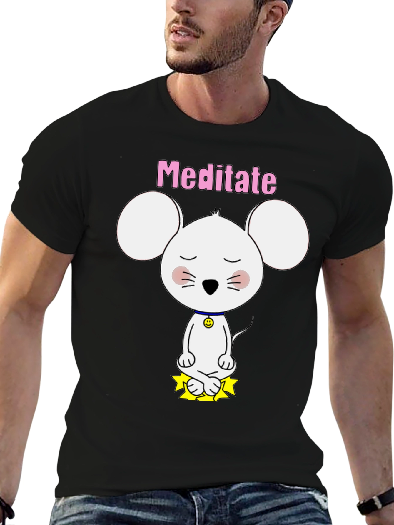 Meditate Mouse T-Shirt - Cute Yoga Cartoon Tee