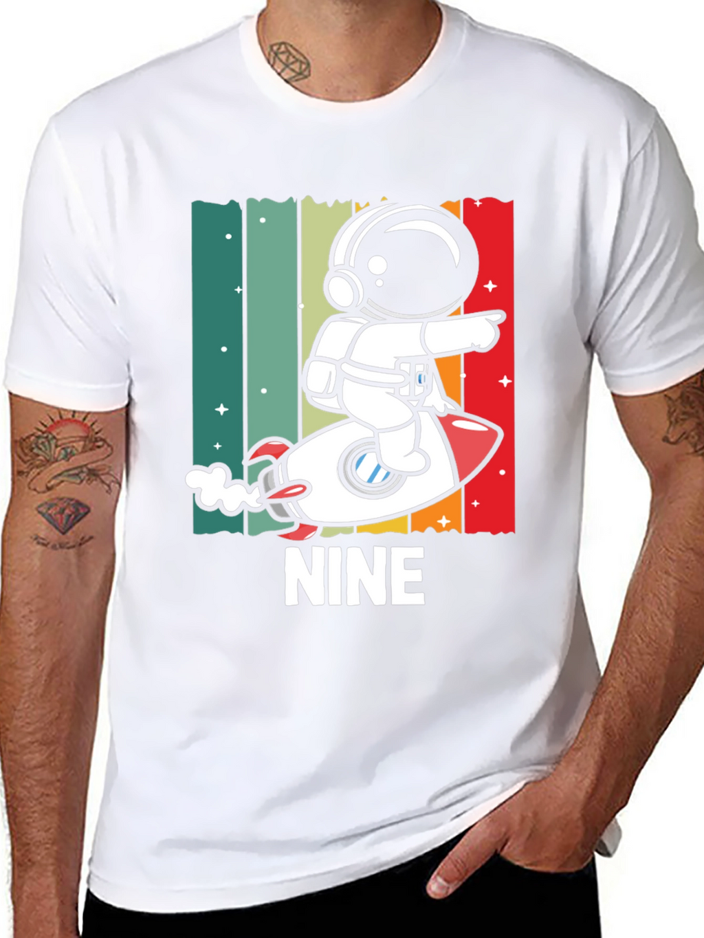 NINE Astronaut Rocket Birthday Shirt
