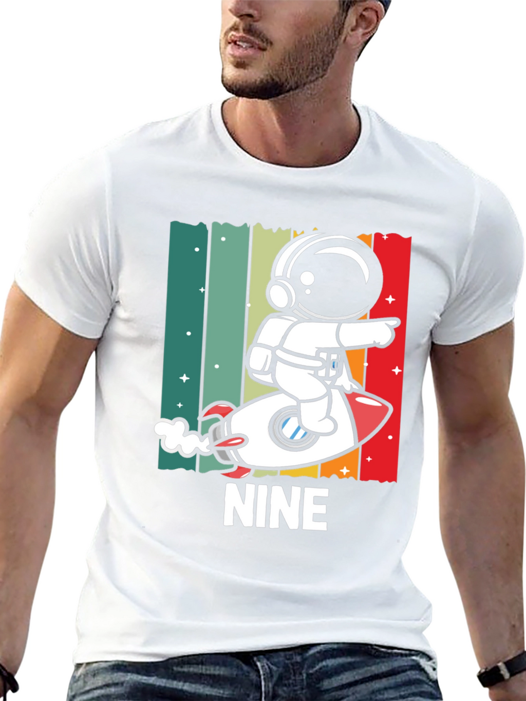 NINE Astronaut Rocket Birthday Shirt