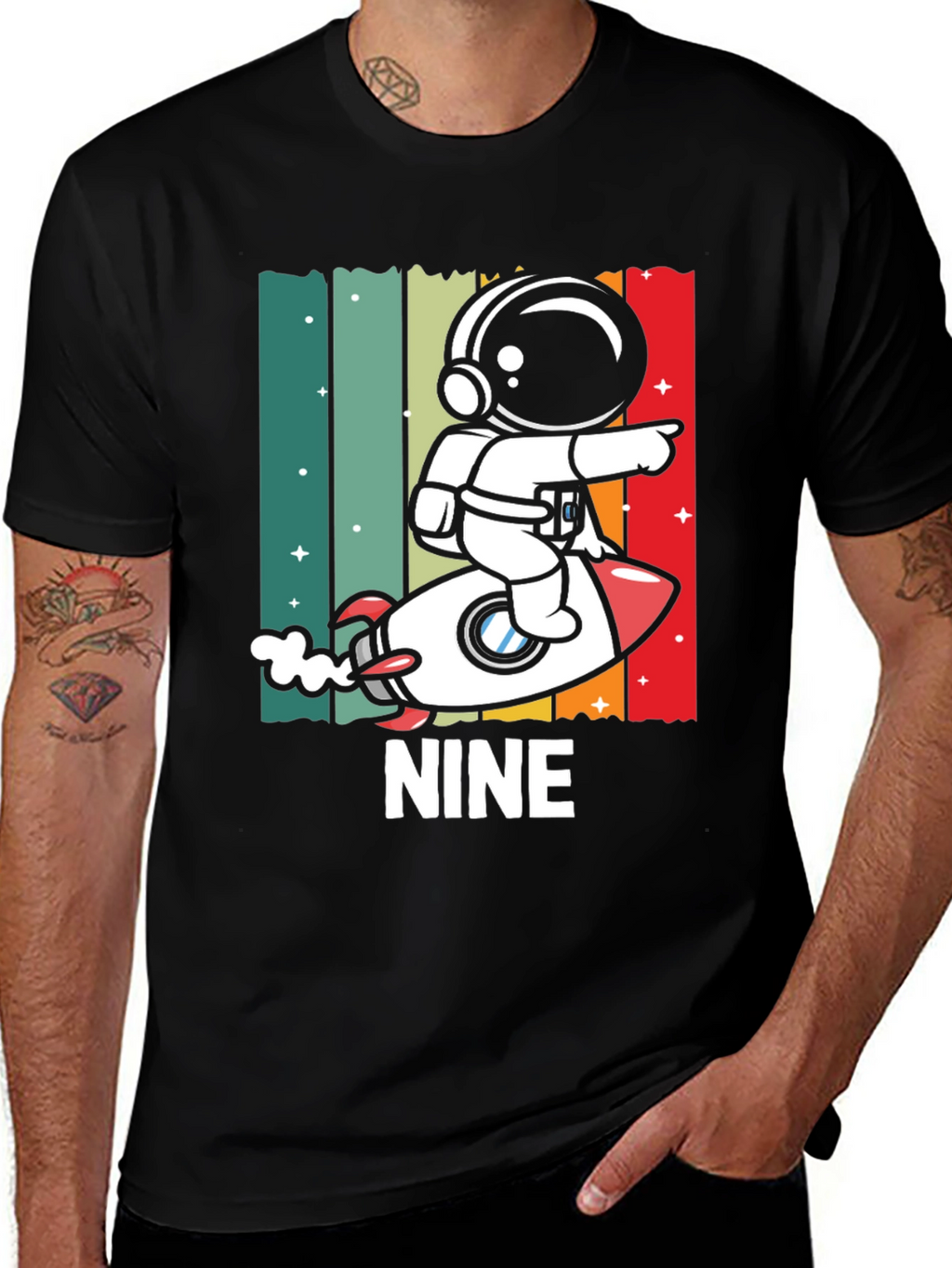 NINE Astronaut Rocket Birthday Shirt