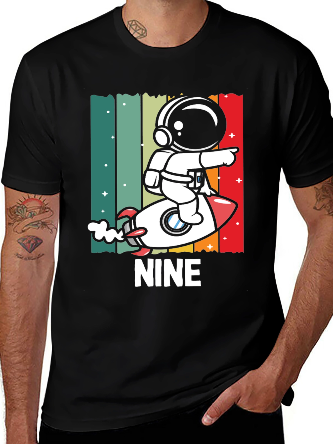 NINE Astronaut Rocket Birthday Shirt
