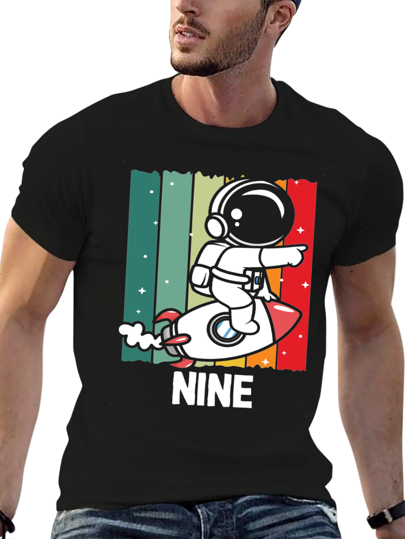 NINE Astronaut Rocket Birthday Shirt