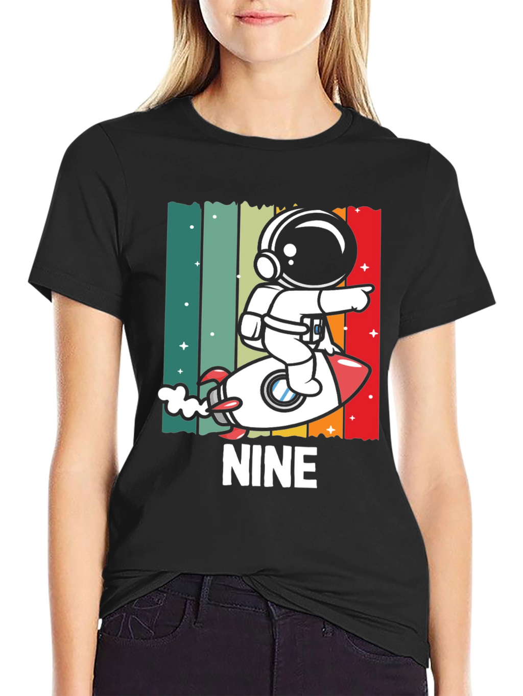 NINE Astronaut Rocket Birthday Shirt