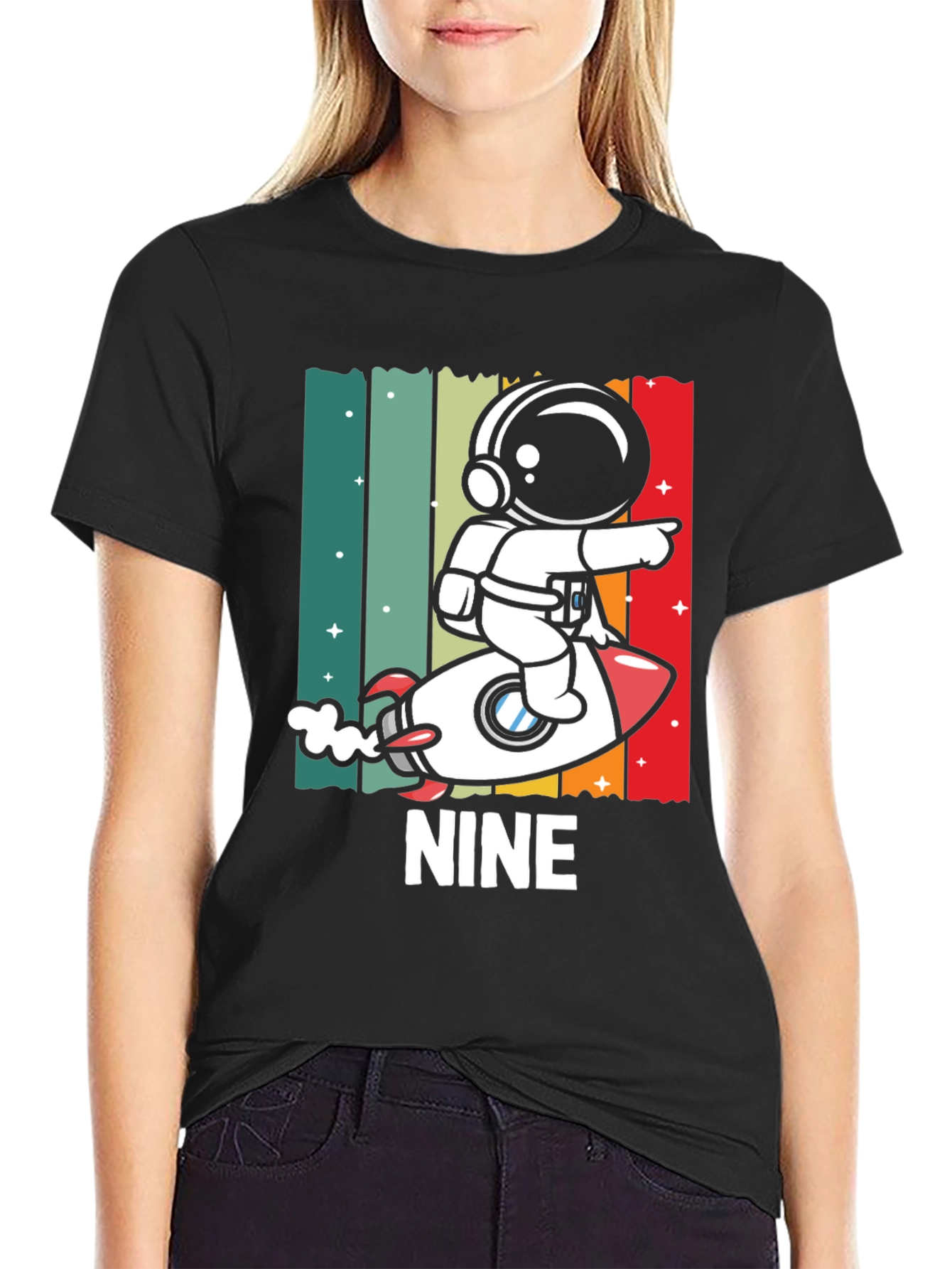 NINE Astronaut Rocket Birthday Shirt