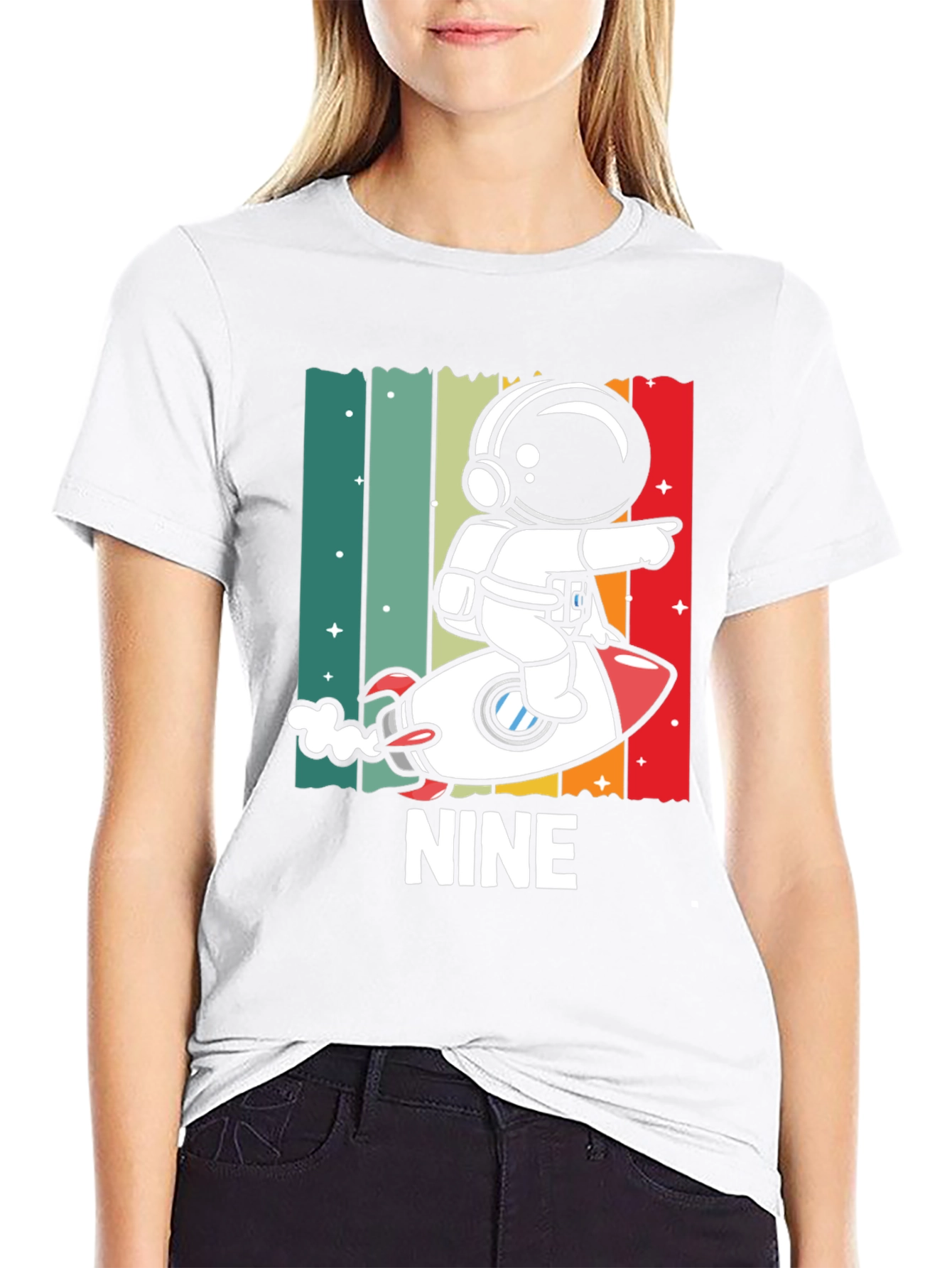 NINE Astronaut Rocket Birthday Shirt