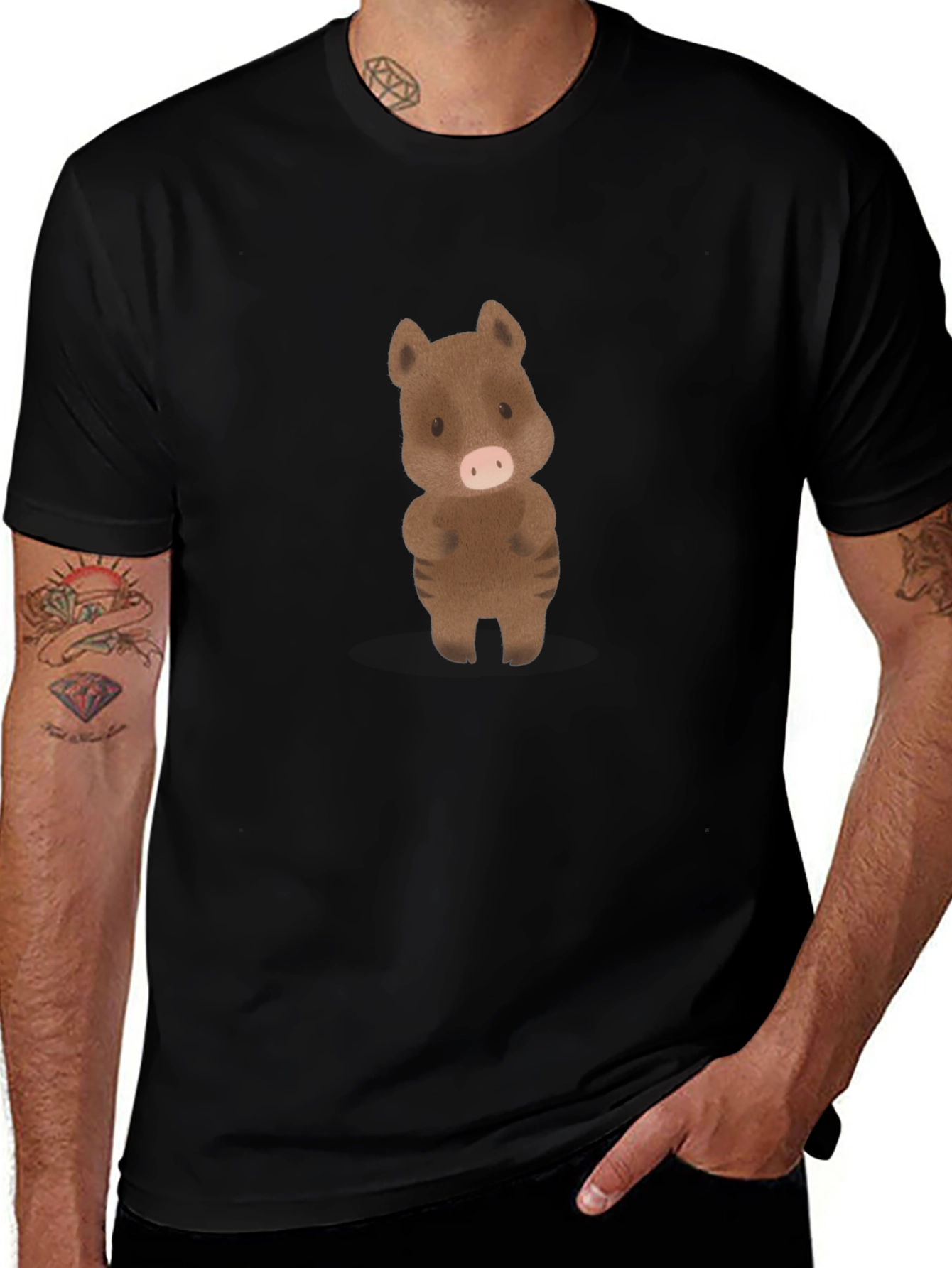 Cute Boar Graphic Tee - Black Cotton Shirt