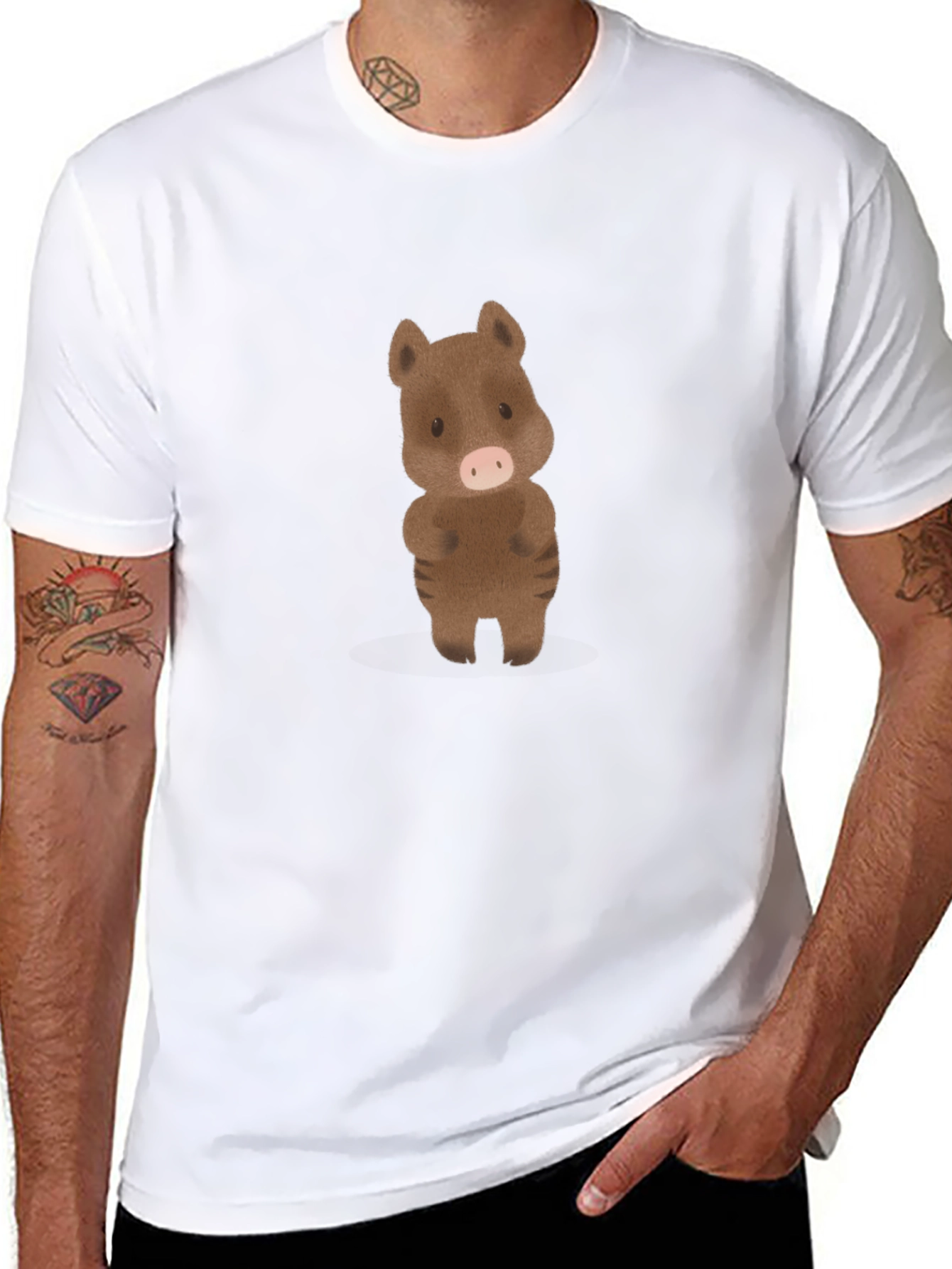 Cute Boar Graphic Tee - Black Cotton Shirt