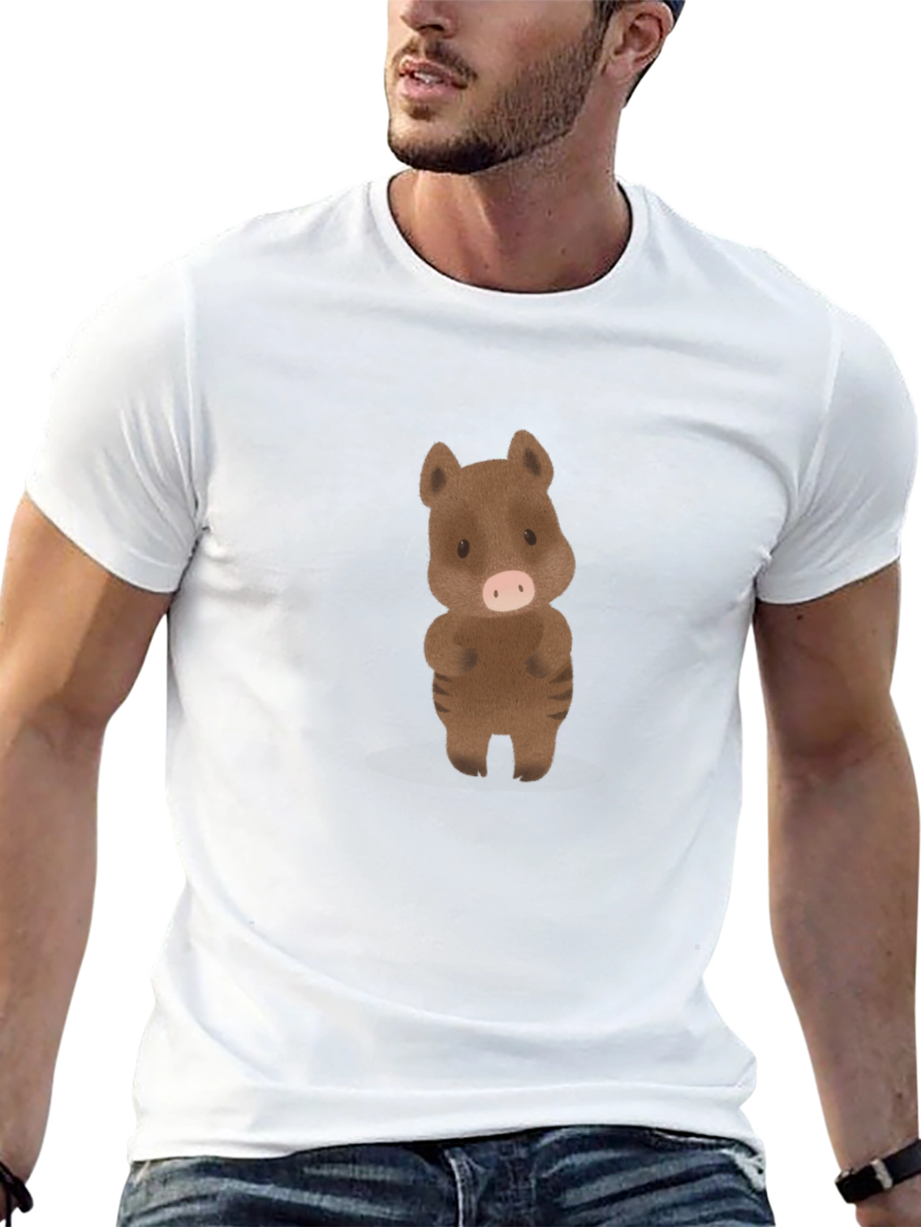 Cute Boar Graphic Tee - Black Cotton Shirt