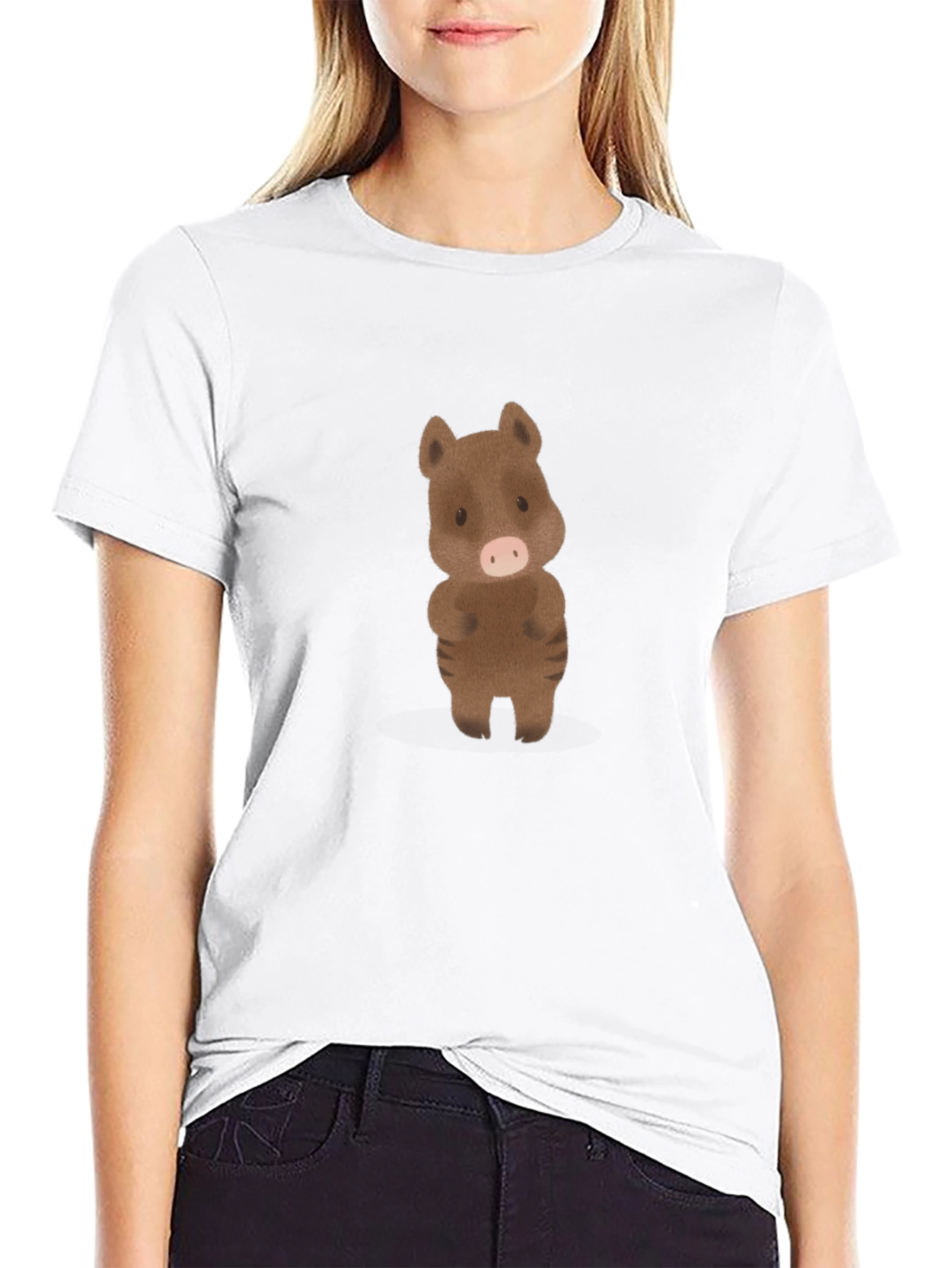 Cute Boar Graphic Tee - Black Cotton Shirt