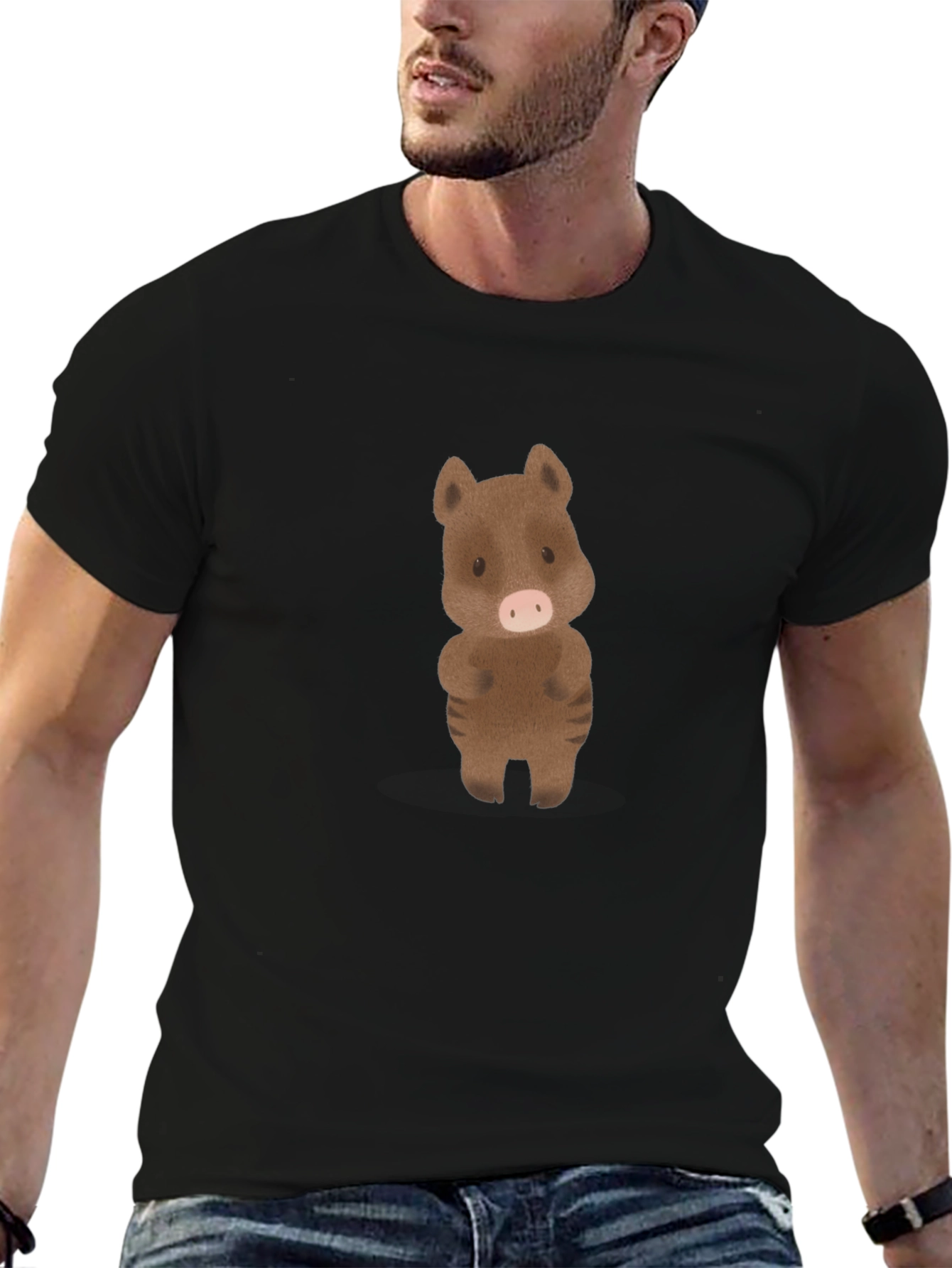 Cute Boar Graphic Tee - Black Cotton Shirt