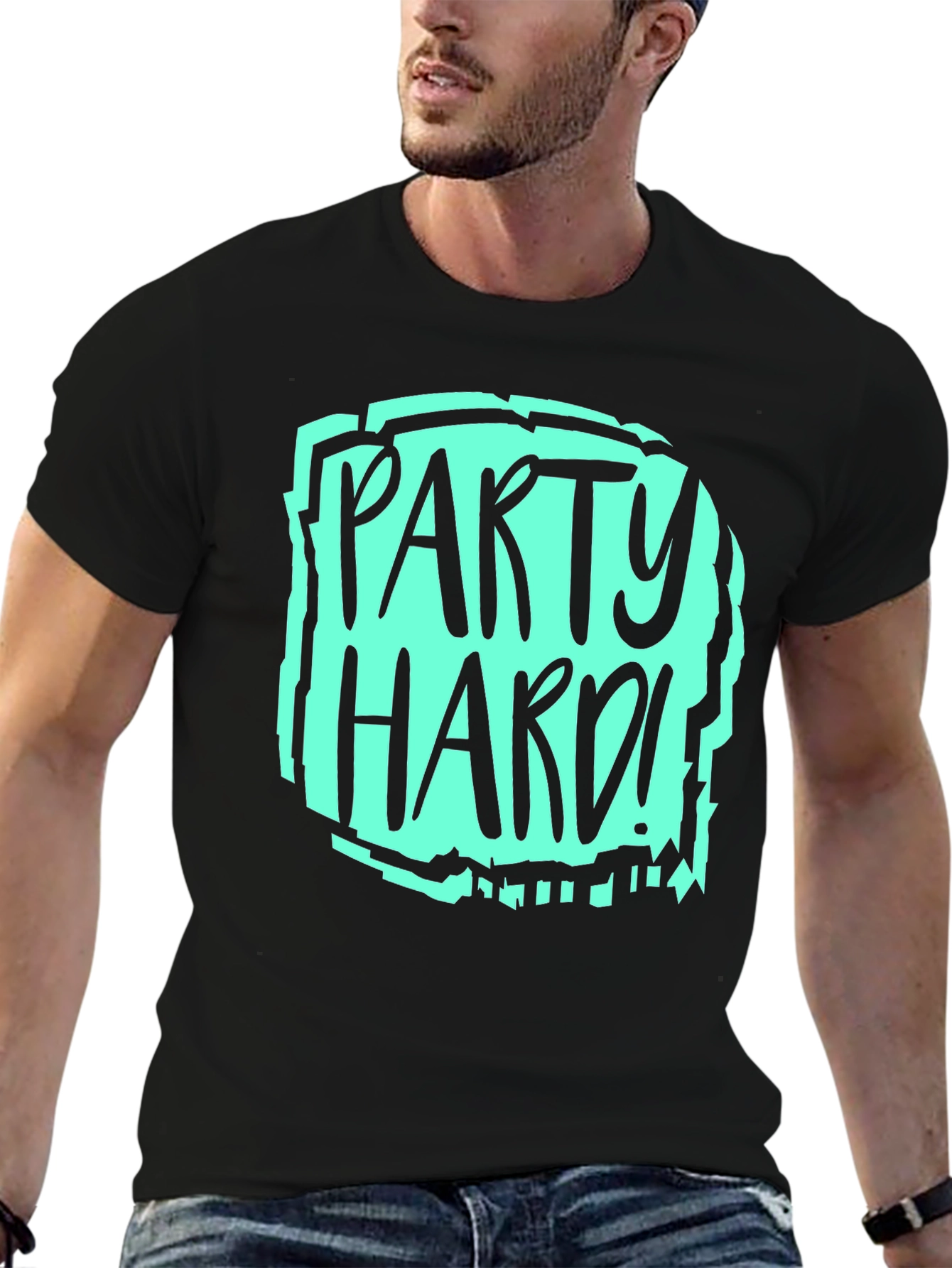 Party Hard Graphic T-Shirt - Black Crew Neck Tee