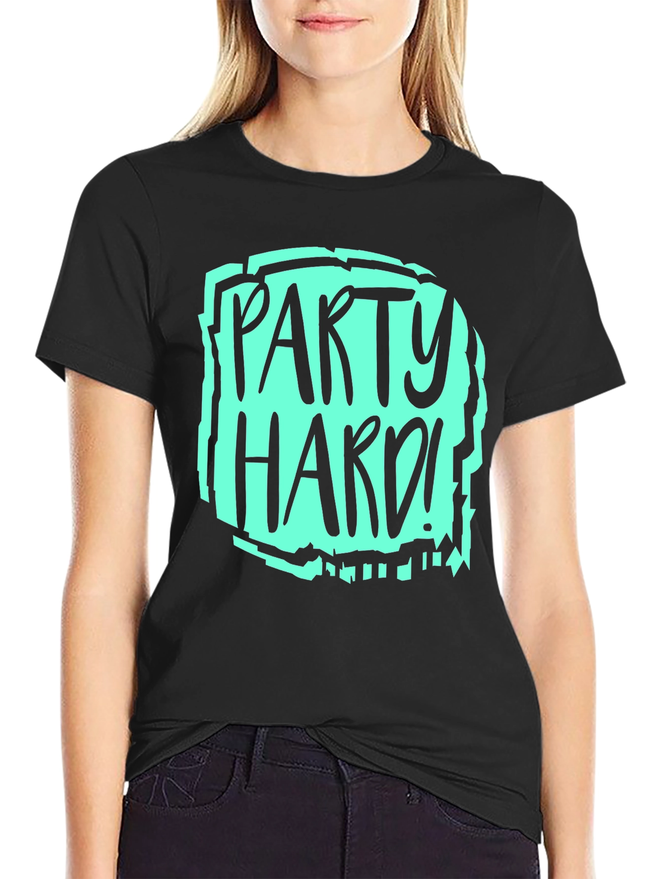Party Hard Graphic T-Shirt - Black Crew Neck Tee