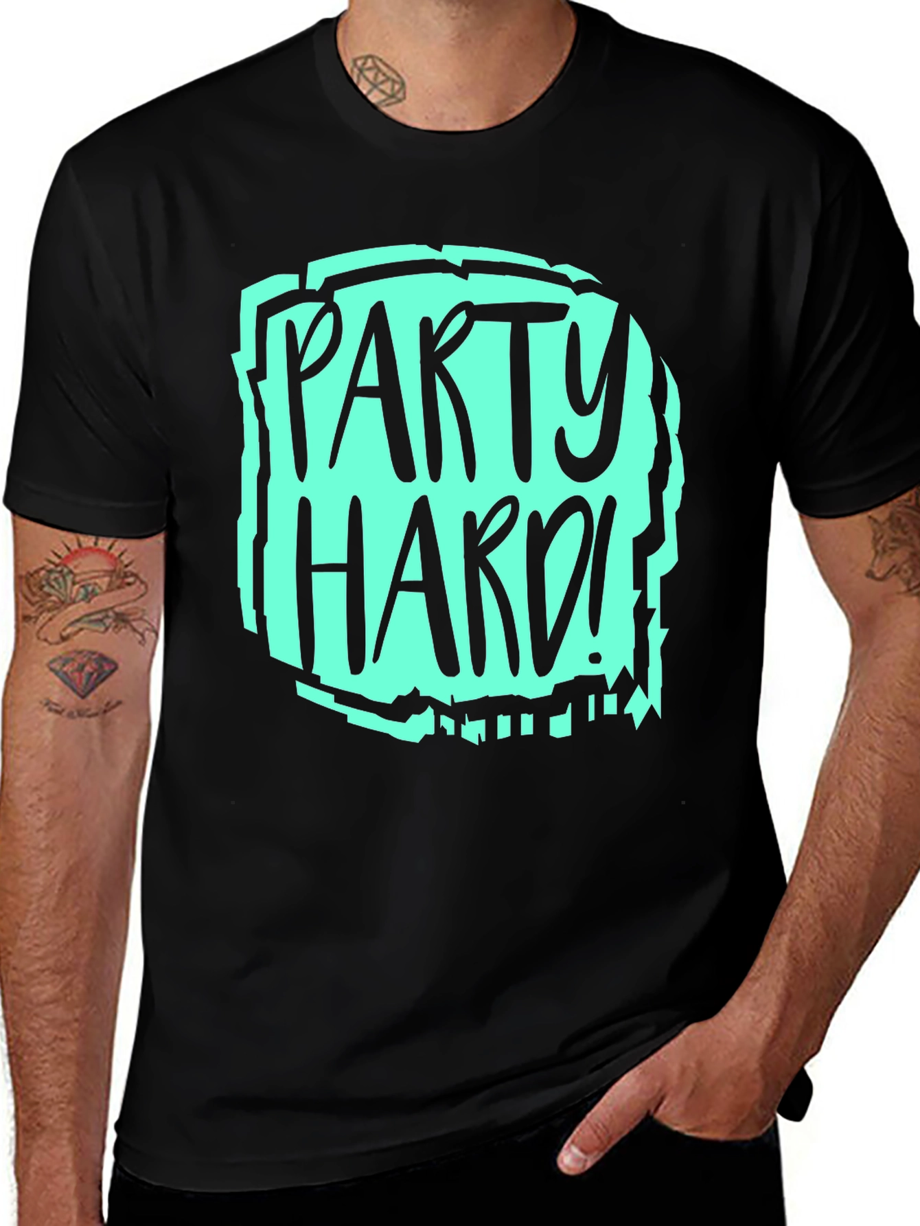 Party Hard Graphic T-Shirt - Black Crew Neck Tee
