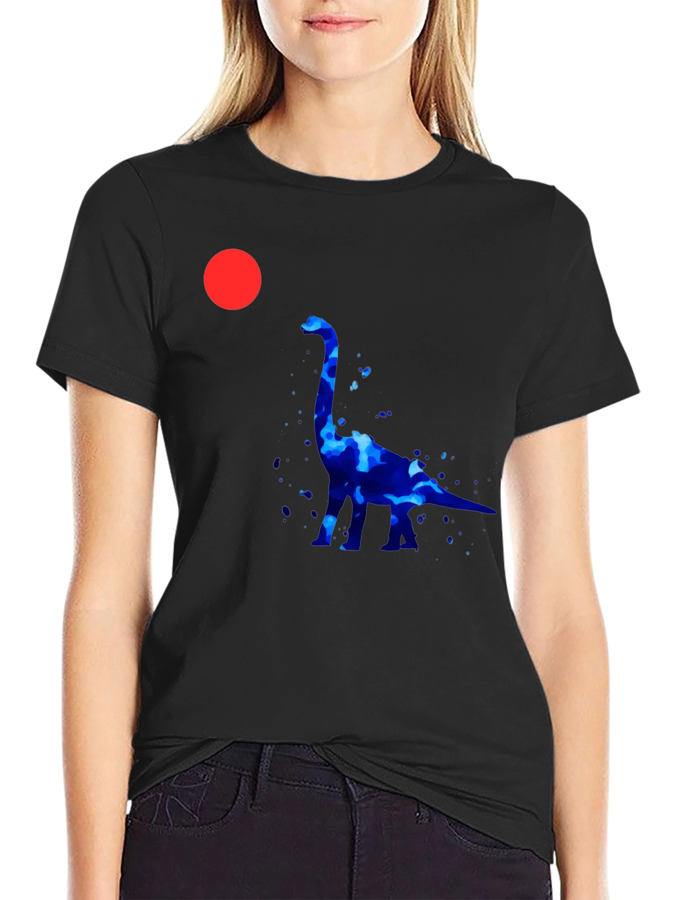 Dino Silhouette Graphic Tee - Black Cotton Casual Shirt