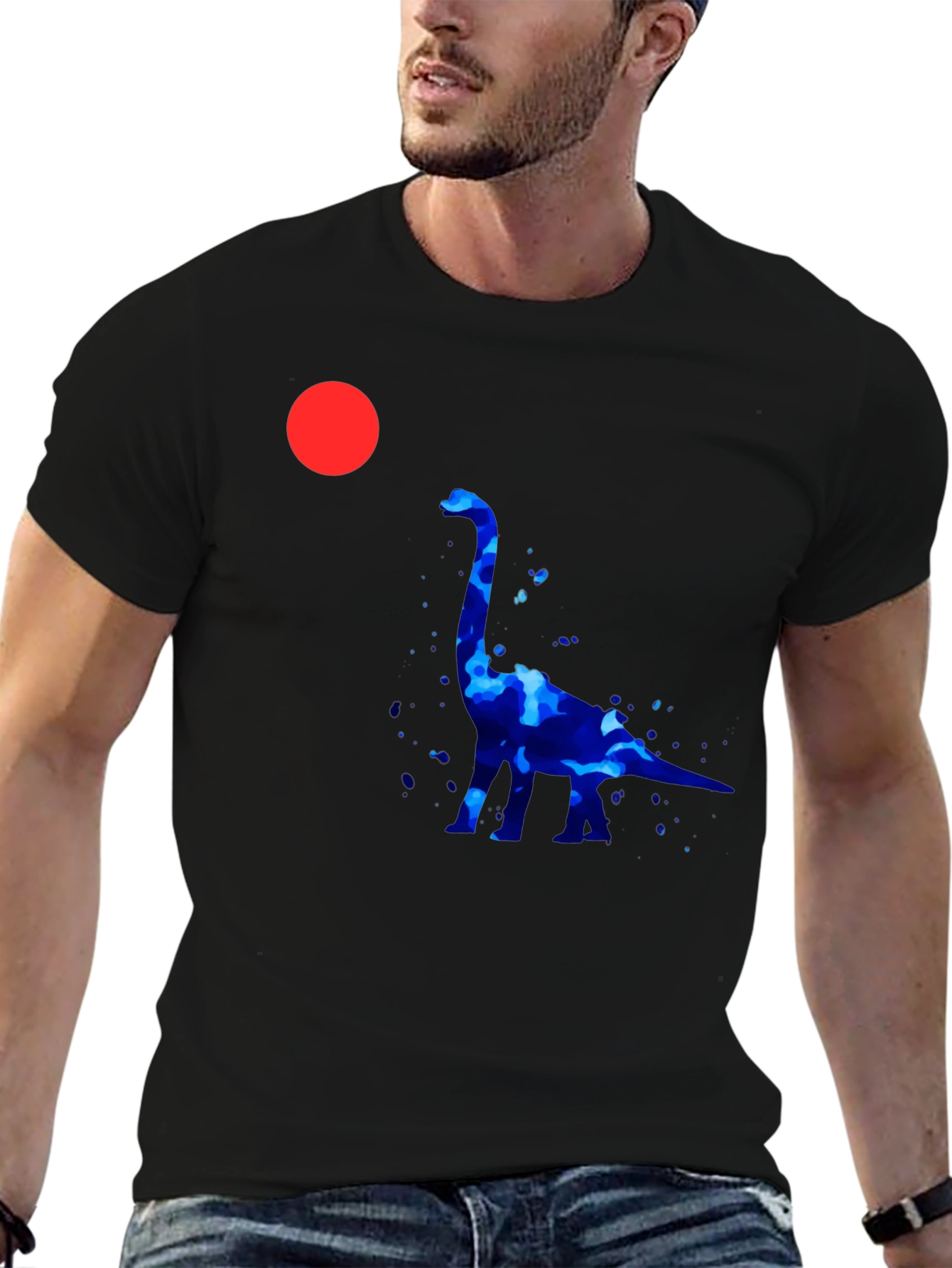 Dino Silhouette Graphic Tee - Black Cotton Casual Shirt