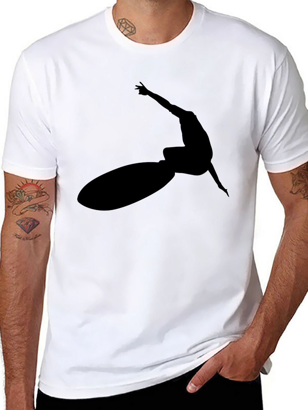Black Surfer Silhouette Graphic Tee