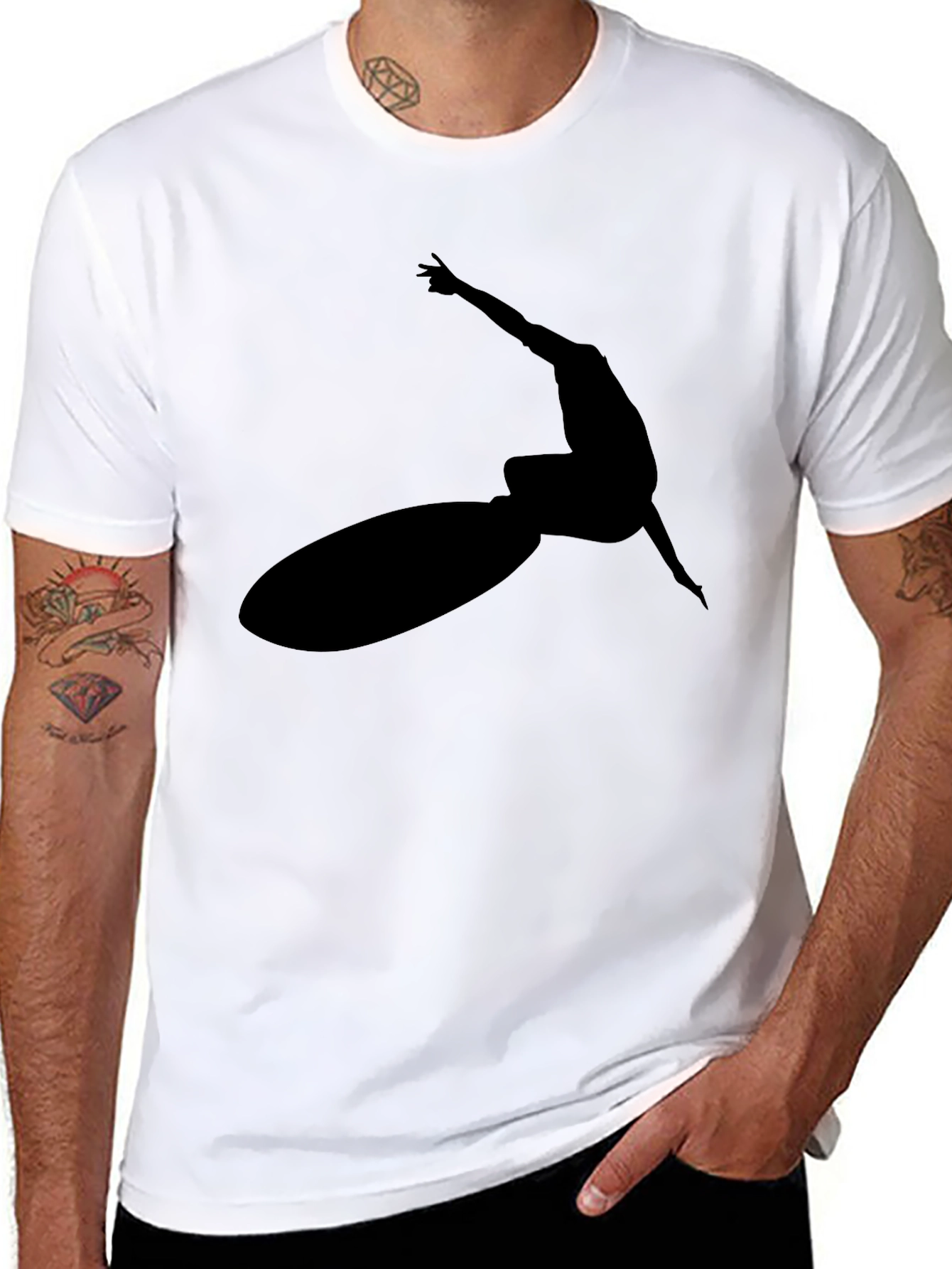 Black Surfer Silhouette Graphic Tee