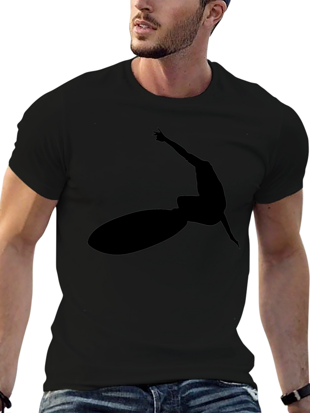 Black Surfer Silhouette Graphic Tee