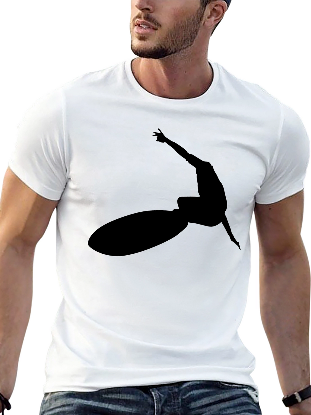 Black Surfer Silhouette Graphic Tee