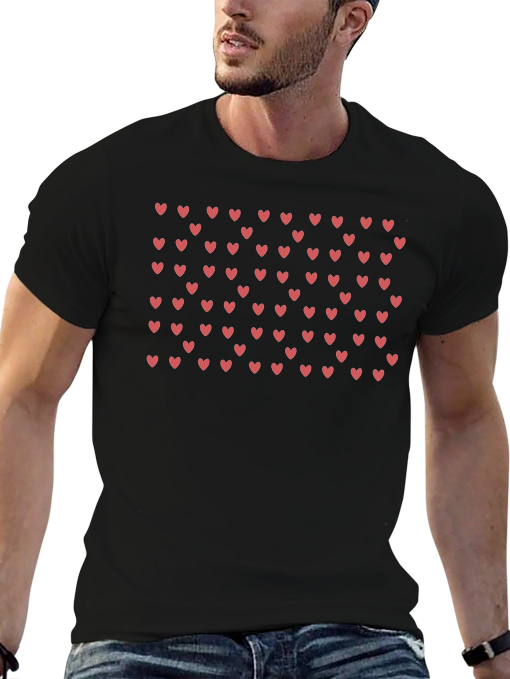 Heart Pattern Black T-Shirt
