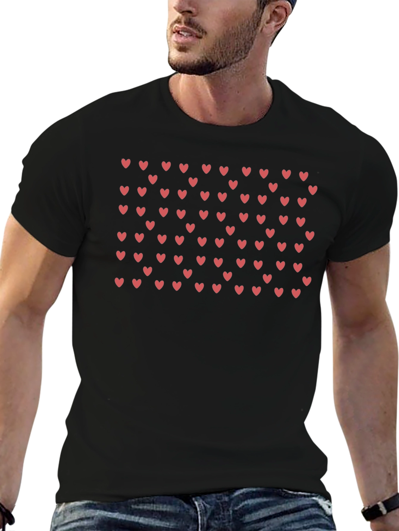 Heart Pattern Black T-Shirt