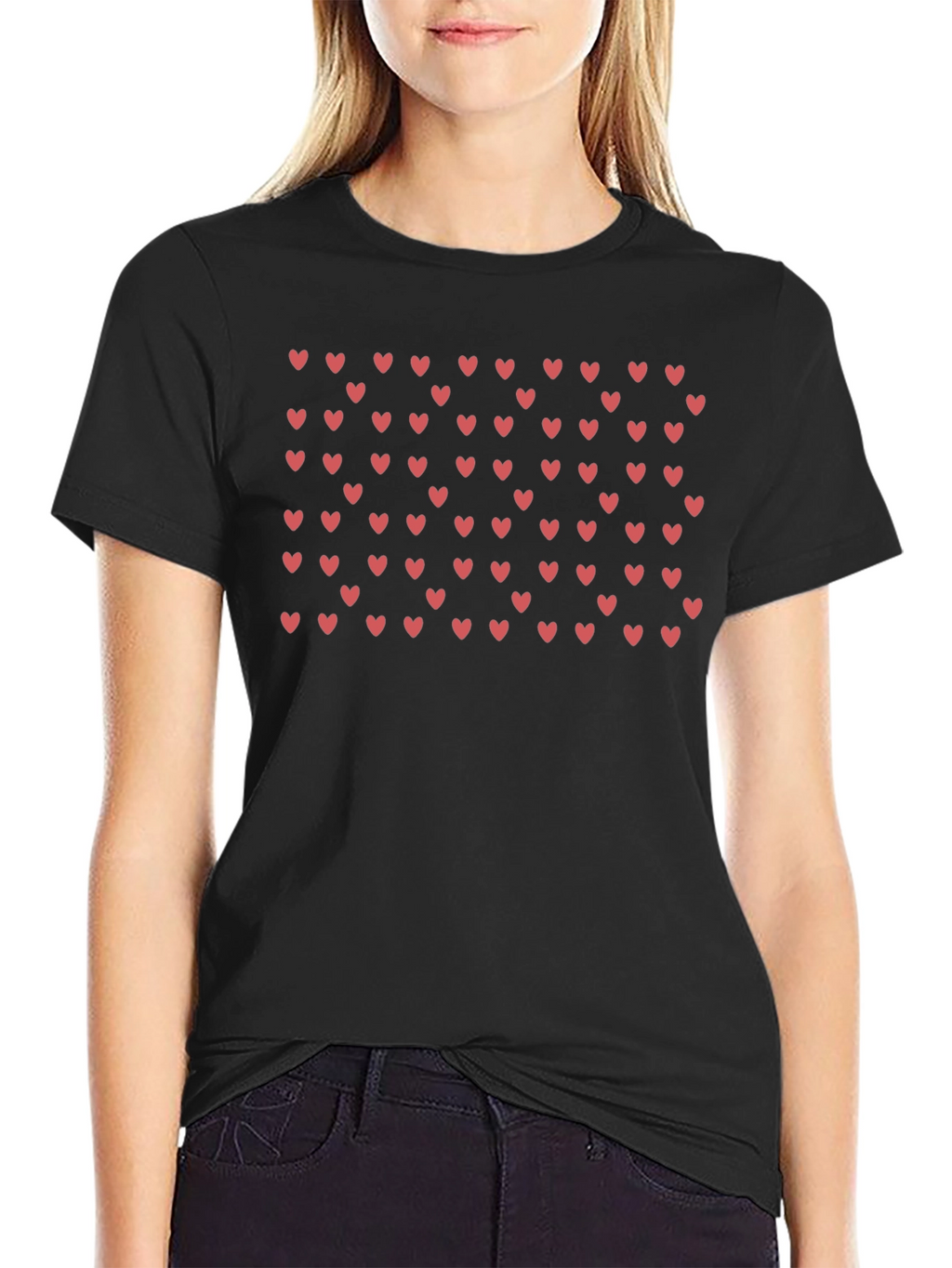 Heart Pattern Black T-Shirt