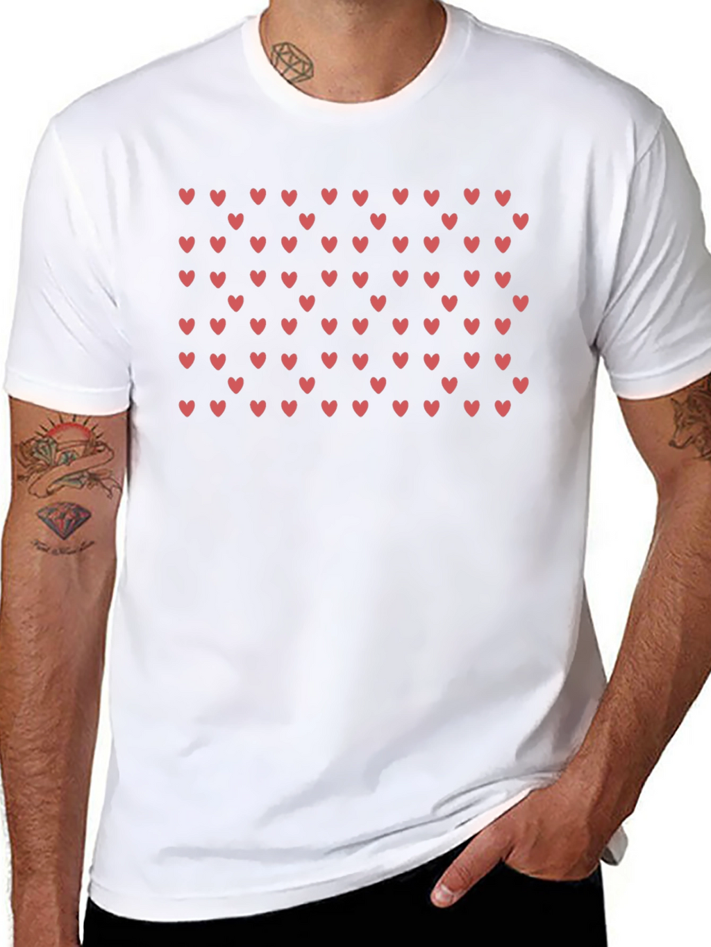 Heart Pattern Black T-Shirt