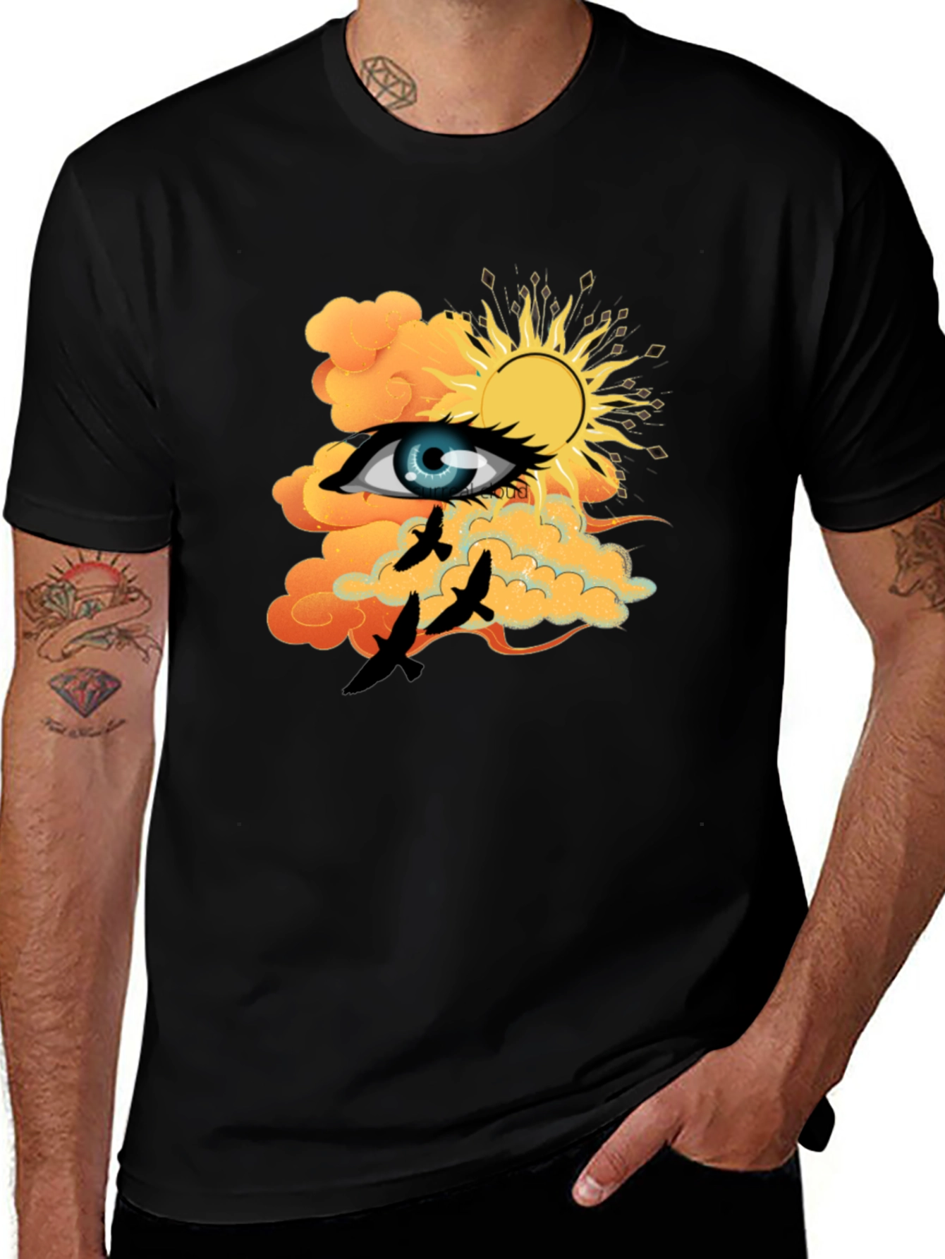 Eye & Sun Graphic Tee - Black Cotton Blend
