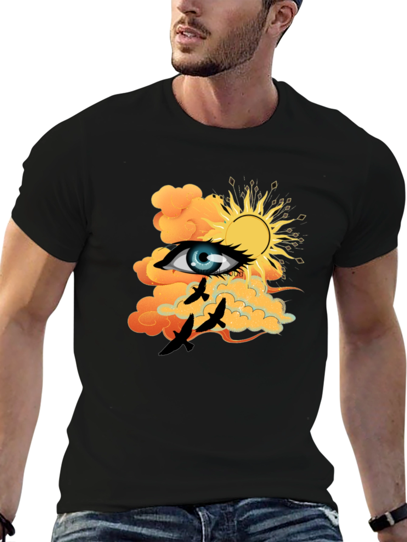 Eye & Sun Graphic Tee - Black Cotton Blend