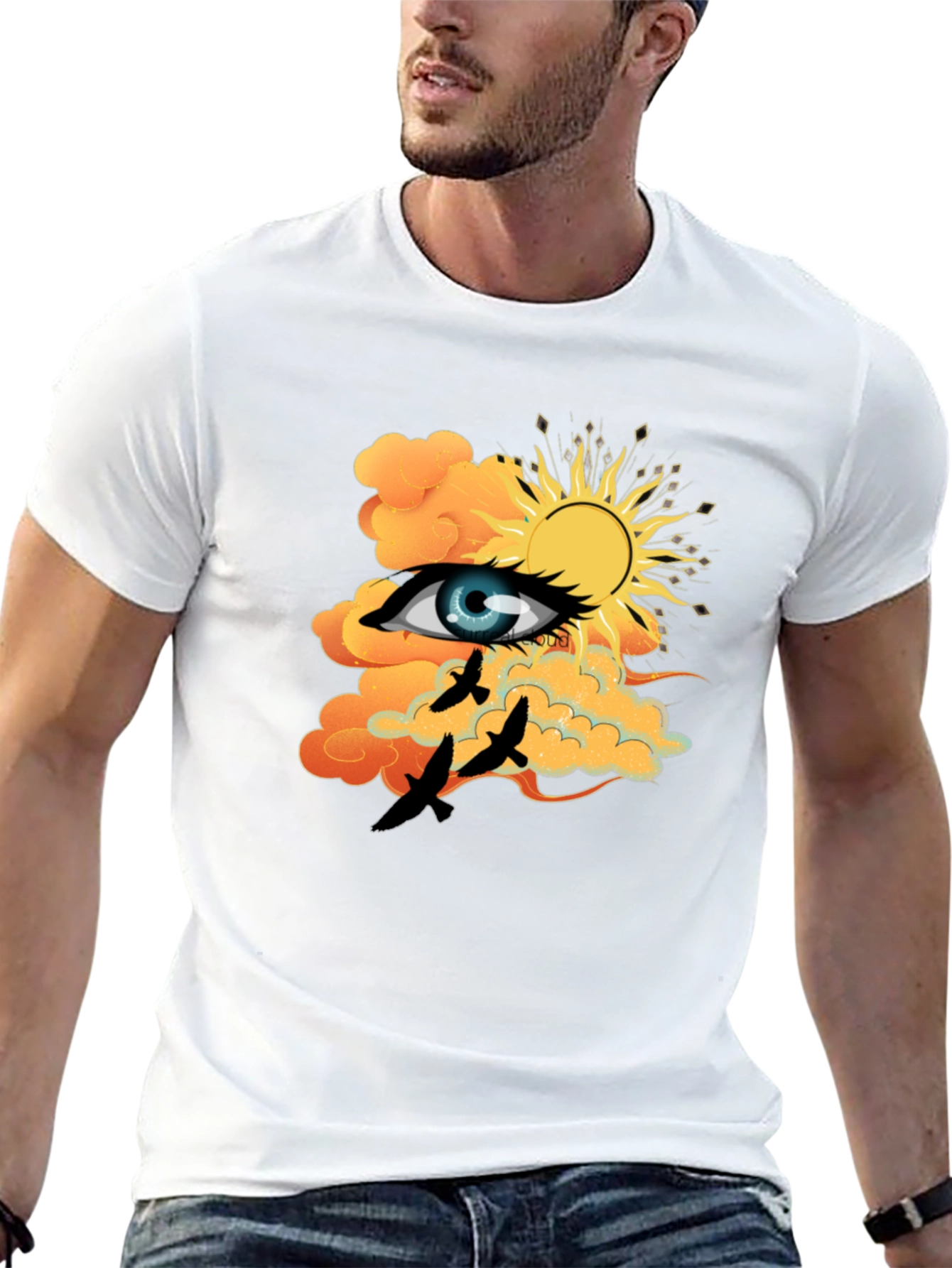 Eye & Sun Graphic Tee - Black Cotton Blend