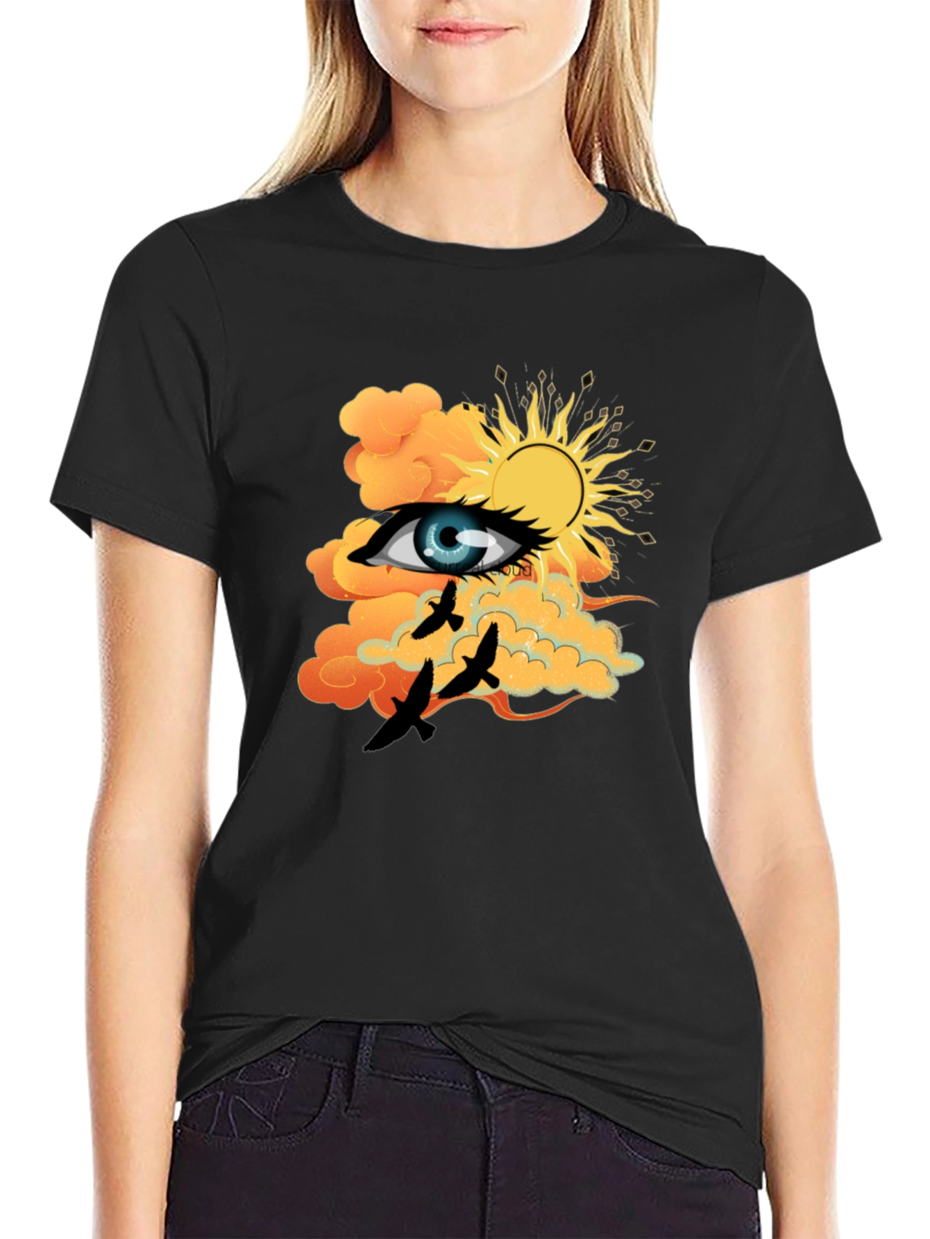 Eye & Sun Graphic Tee - Black Cotton Blend