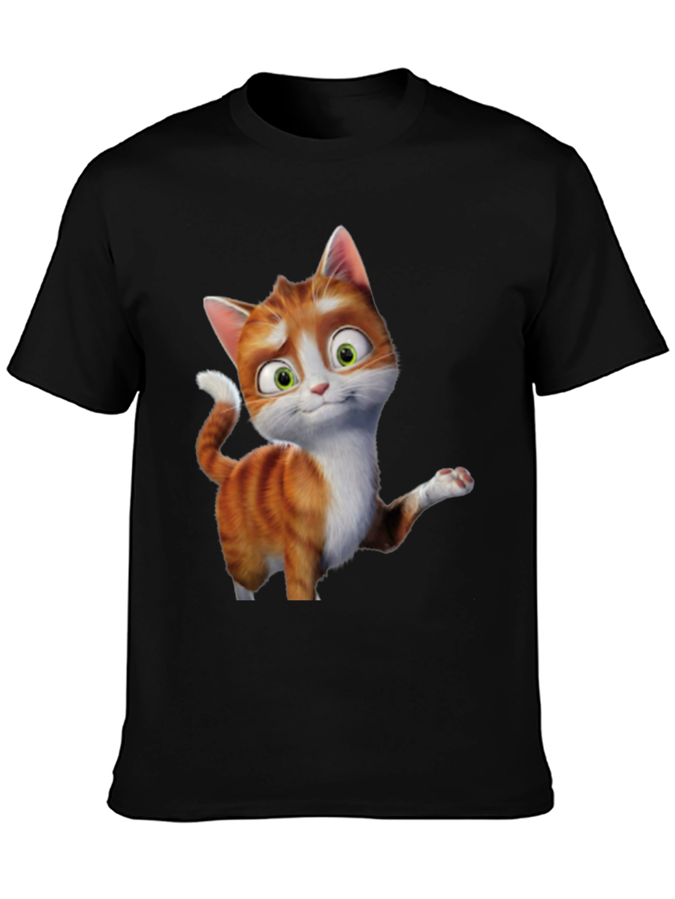 Cartoon Cat Graphic Tee - Black Unisex T-Shirt