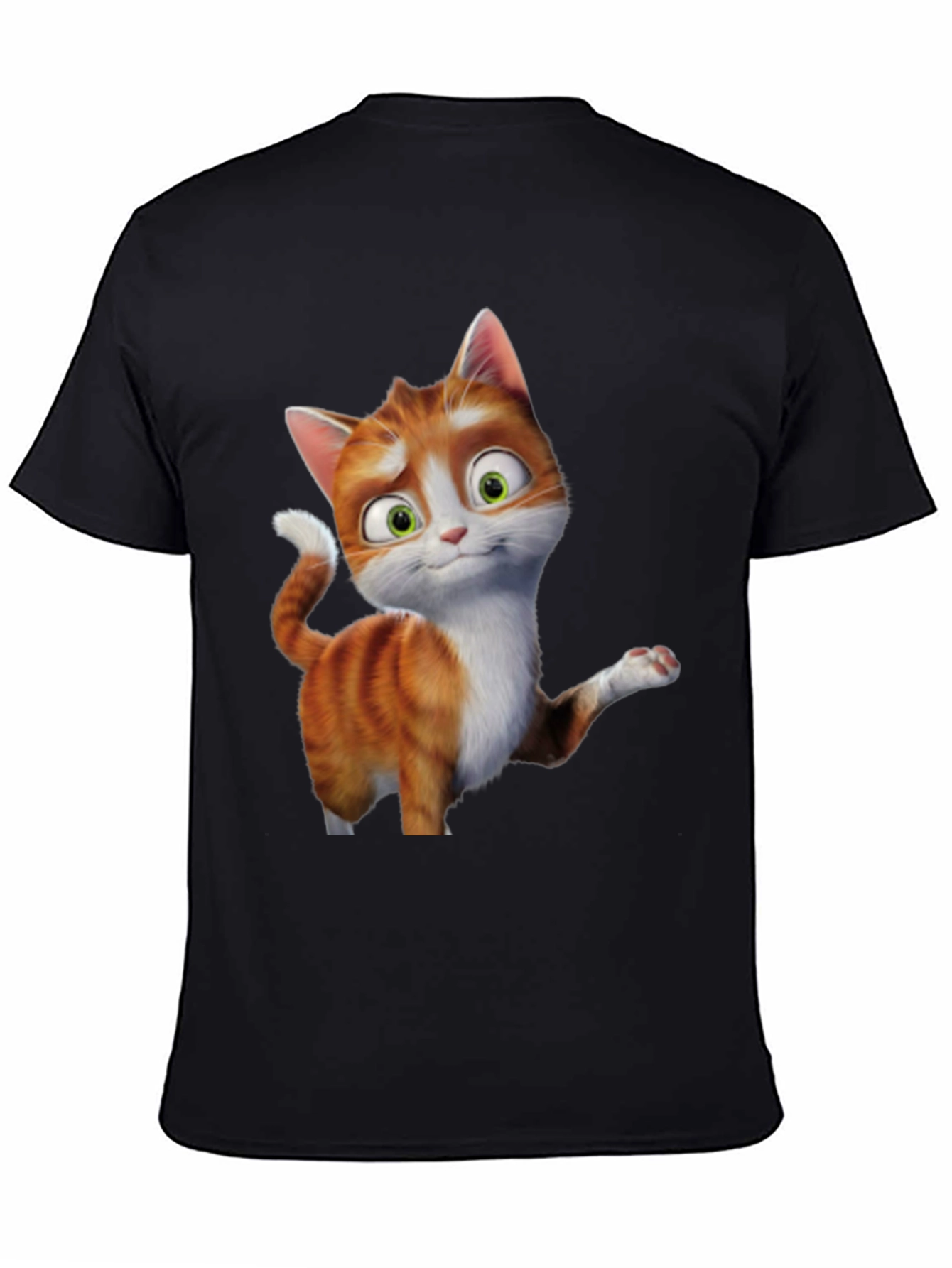 Cartoon Cat Graphic Tee - Black Unisex T-Shirt