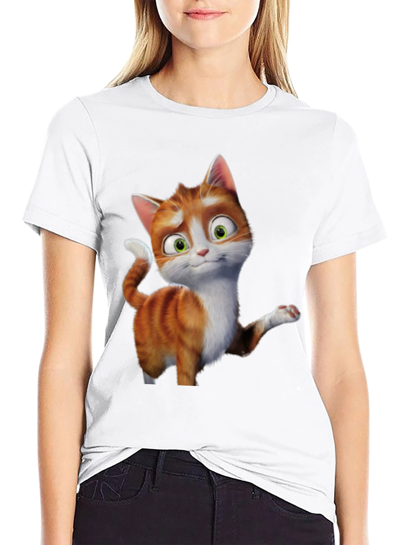 Cartoon Cat Graphic Tee - Black Unisex T-Shirt