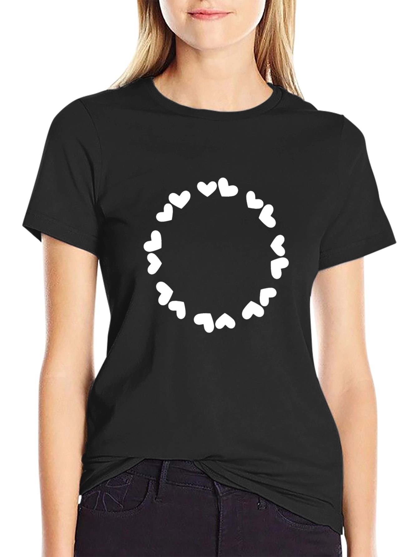 Heart Circle Graphic Tee - Black