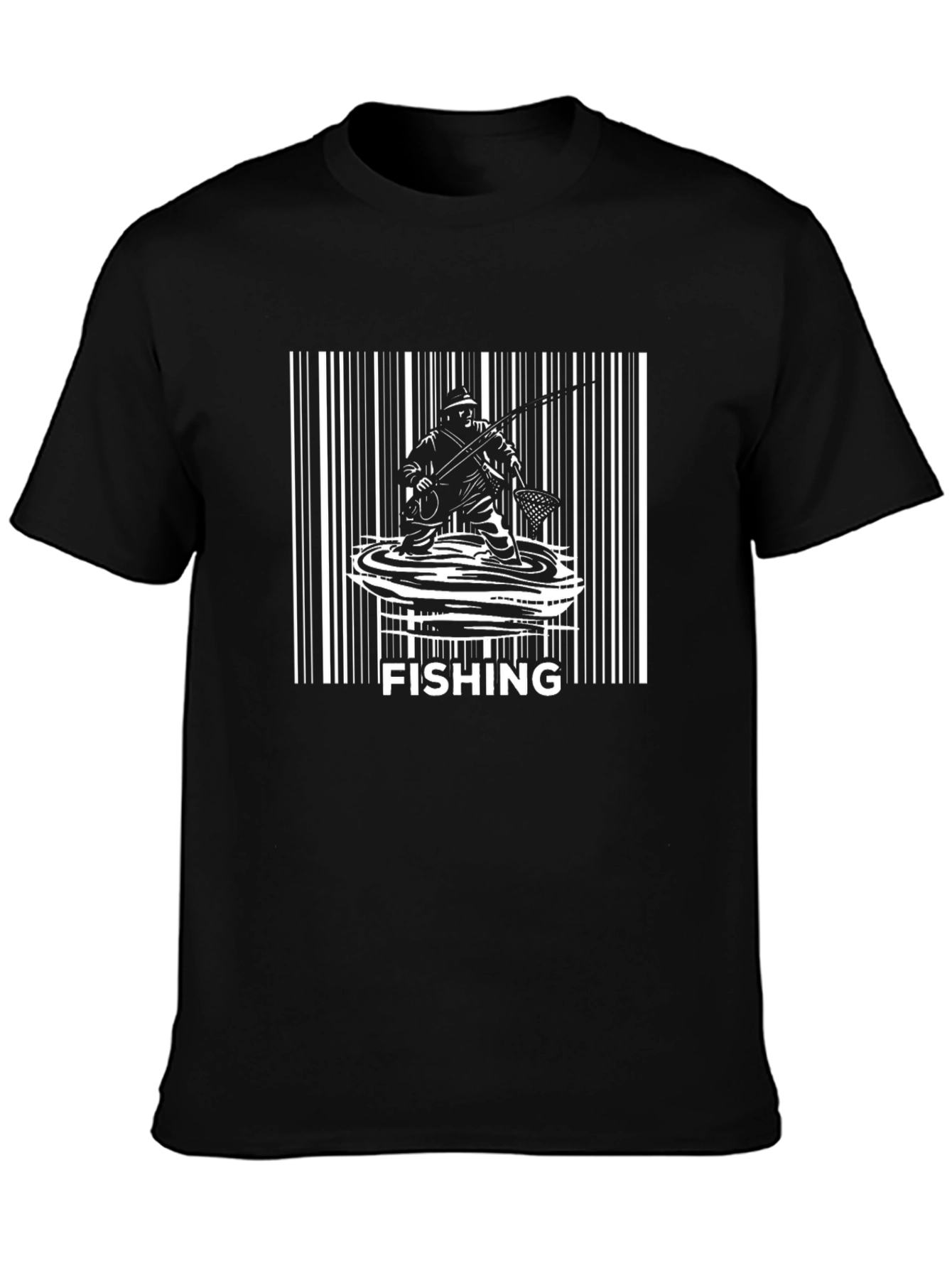 Fishing Barcode Graphic Tee - Black Casual T-Shirt