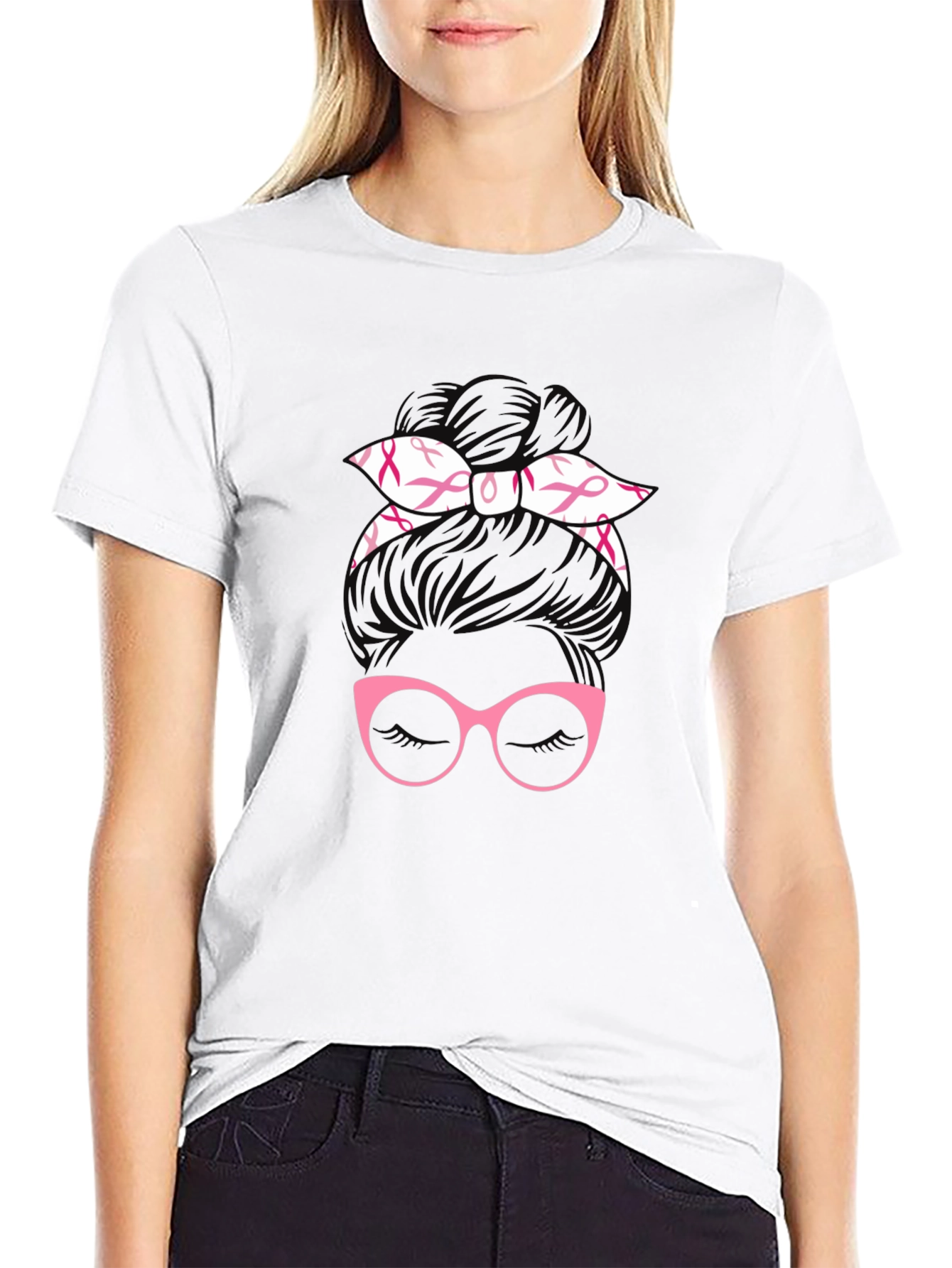 Breast Cancer Awareness Messy Bun T-Shirt