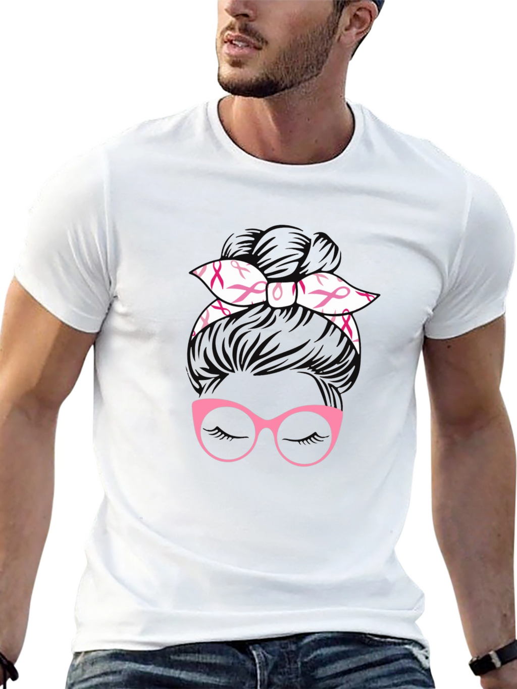 Breast Cancer Awareness Messy Bun T-Shirt