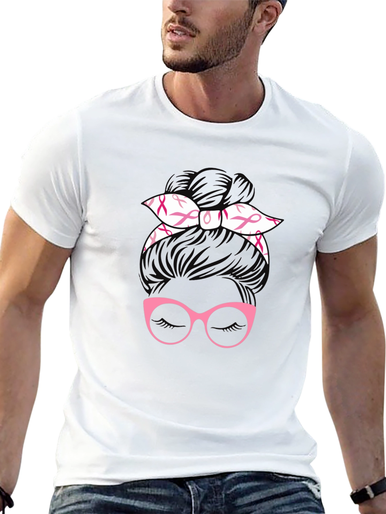 Breast Cancer Awareness Messy Bun T-Shirt