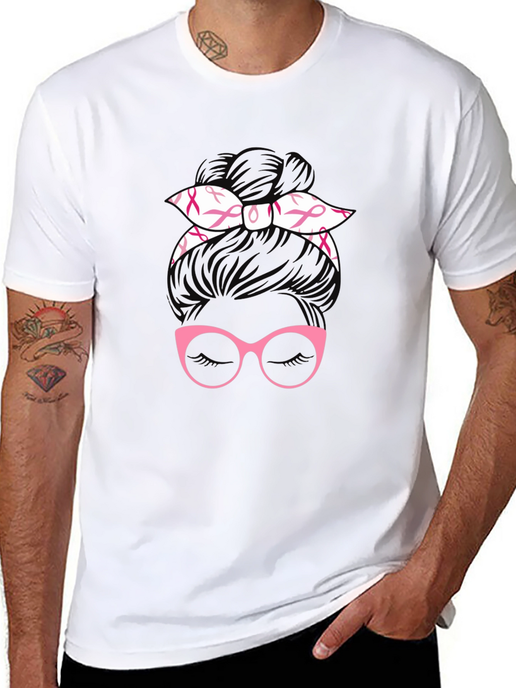 Breast Cancer Awareness Messy Bun T-Shirt