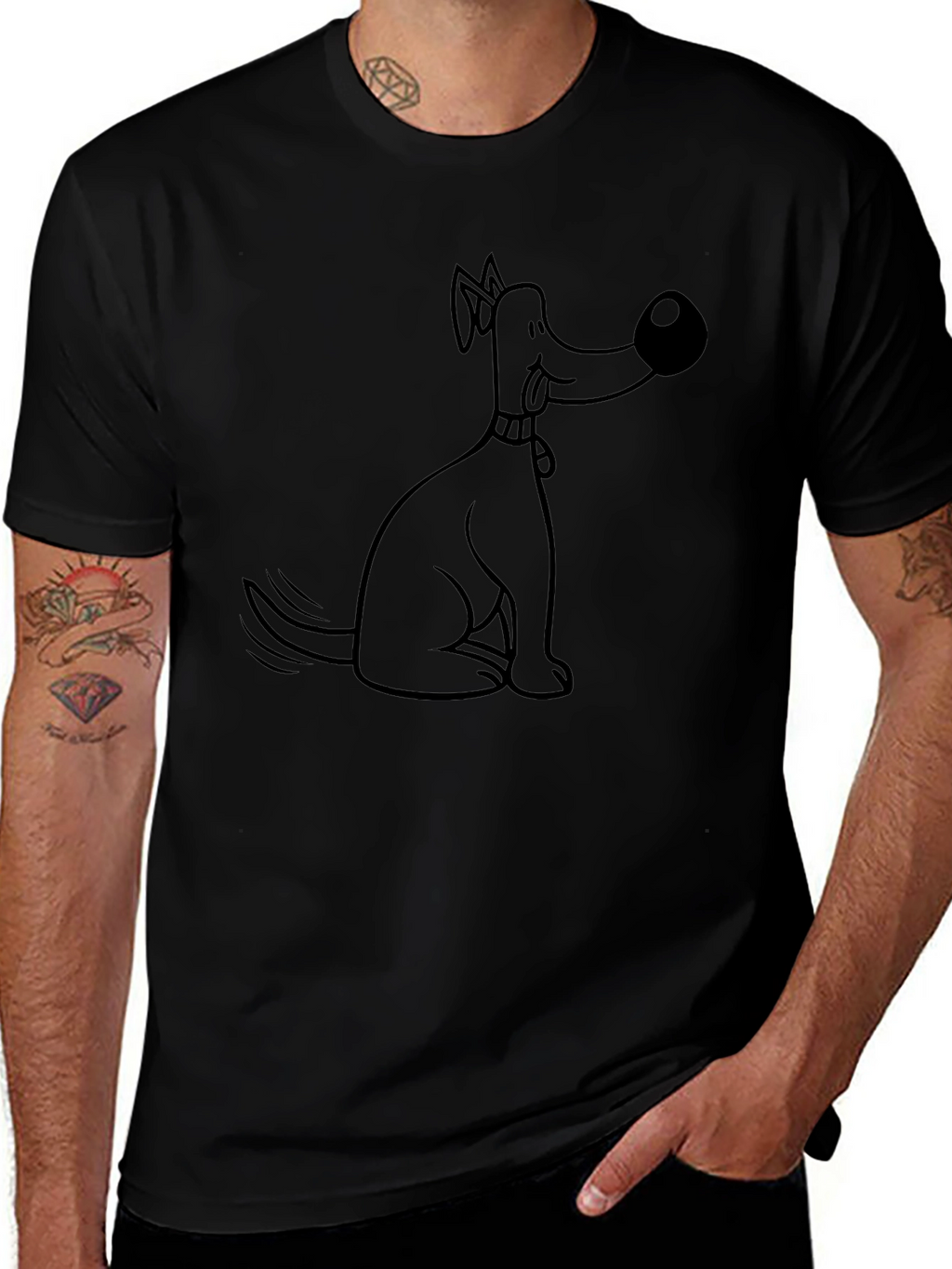 Funny Dog Cartoon Black T-Shirt