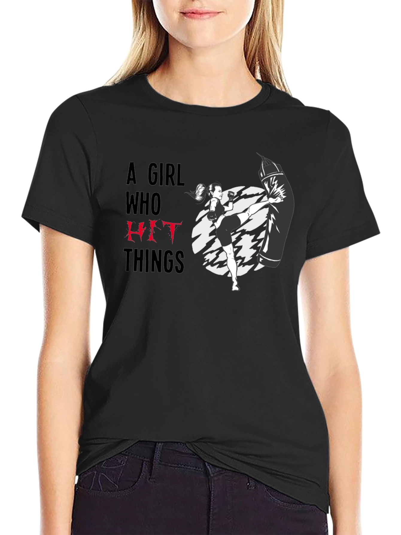 Girl Who Hit Things Black Graphic Tee