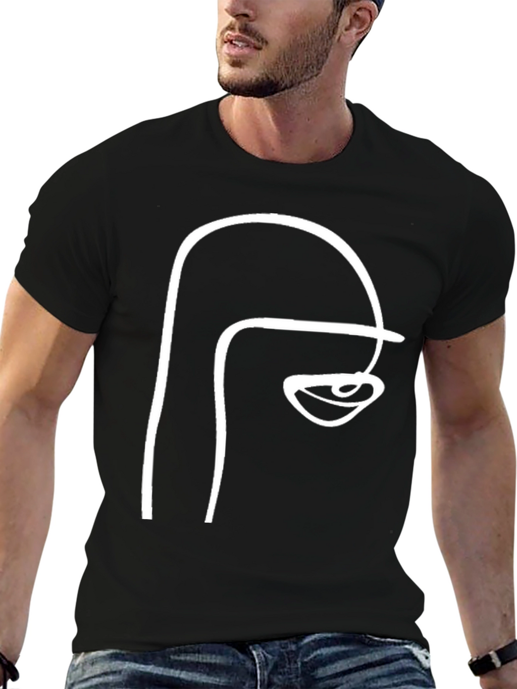 Abstract Face Line Art Black T-Shirt