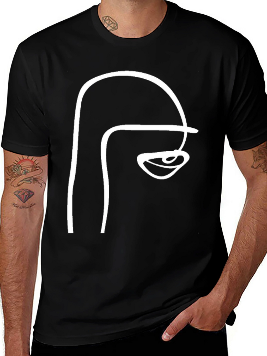 Abstract Face Line Art Black T-Shirt