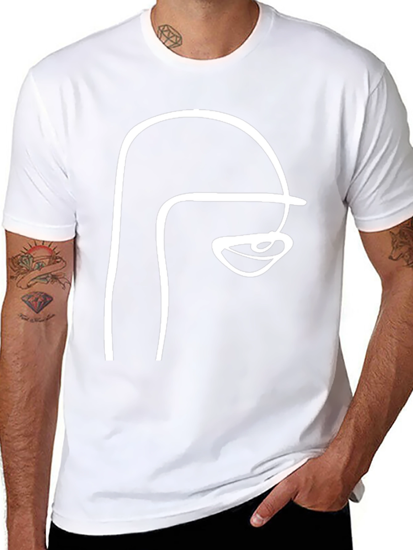 Abstract Face Line Art Black T-Shirt