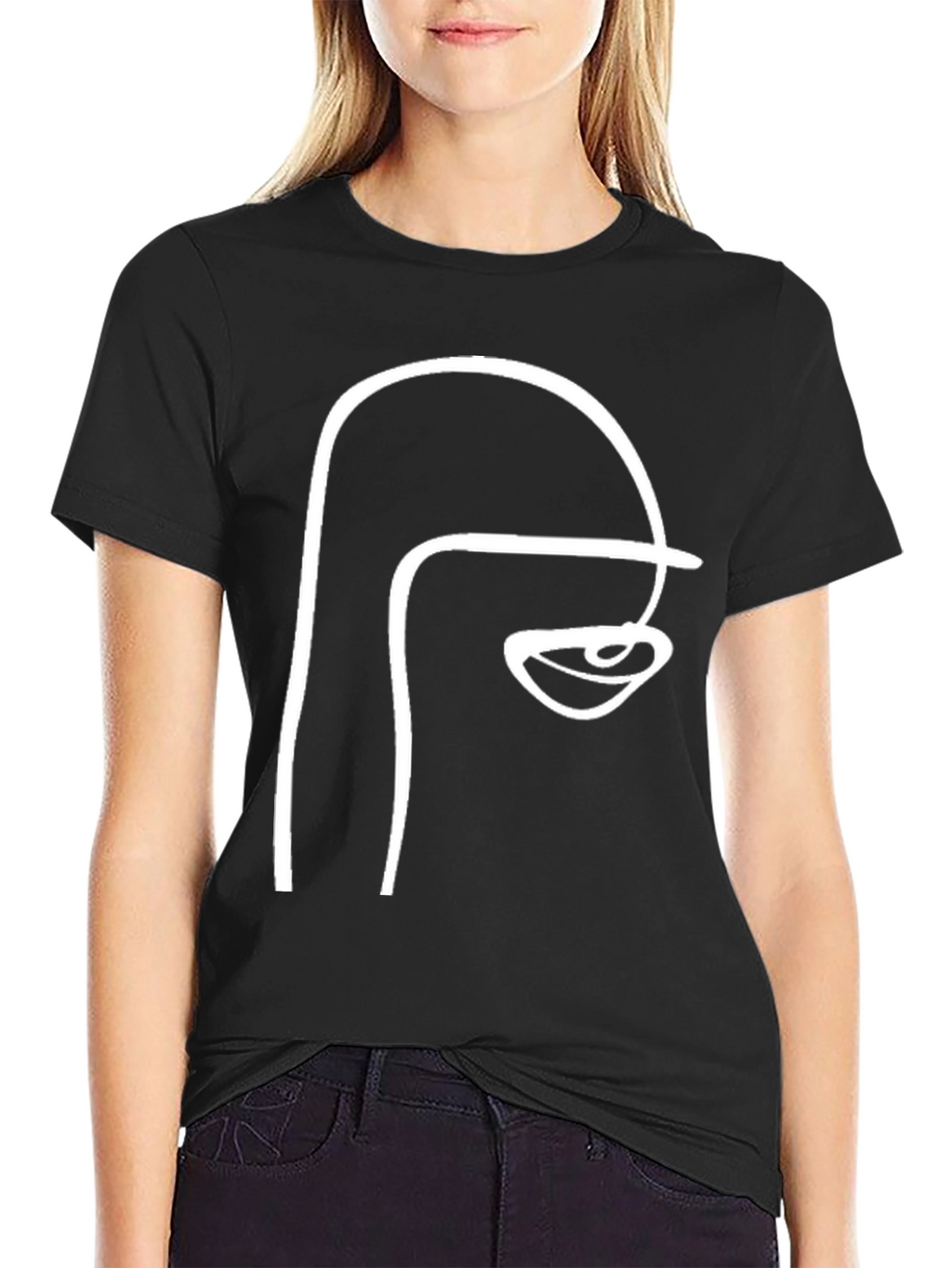 Abstract Face Line Art Black T-Shirt